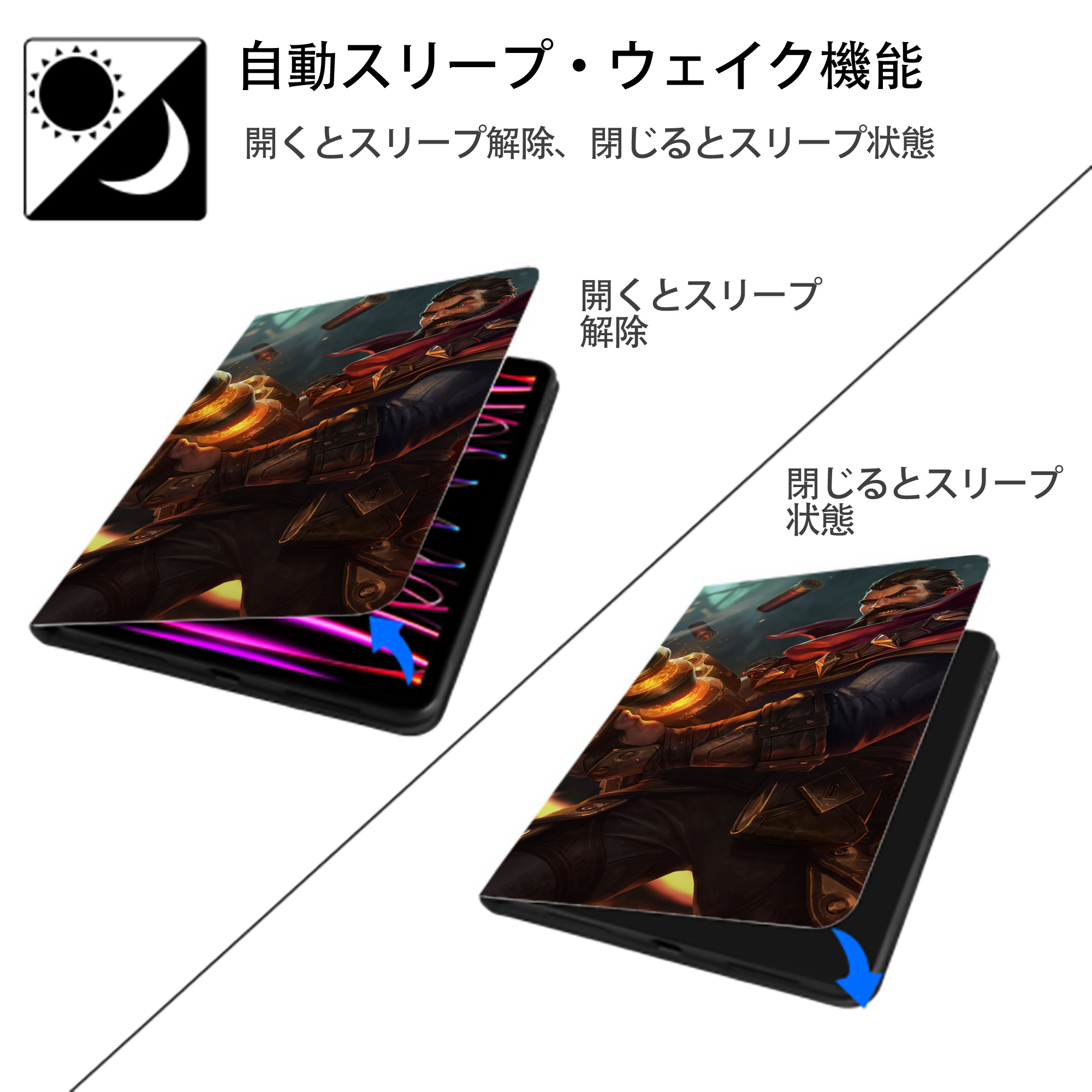 リーグ・オブ・レジェンド League of Legends LOL IPad ケース ブック型 PUレザー TPU 耐衝撃 軽量 薄型 ペン収納なし 全面保護 IPad 各モデル対応