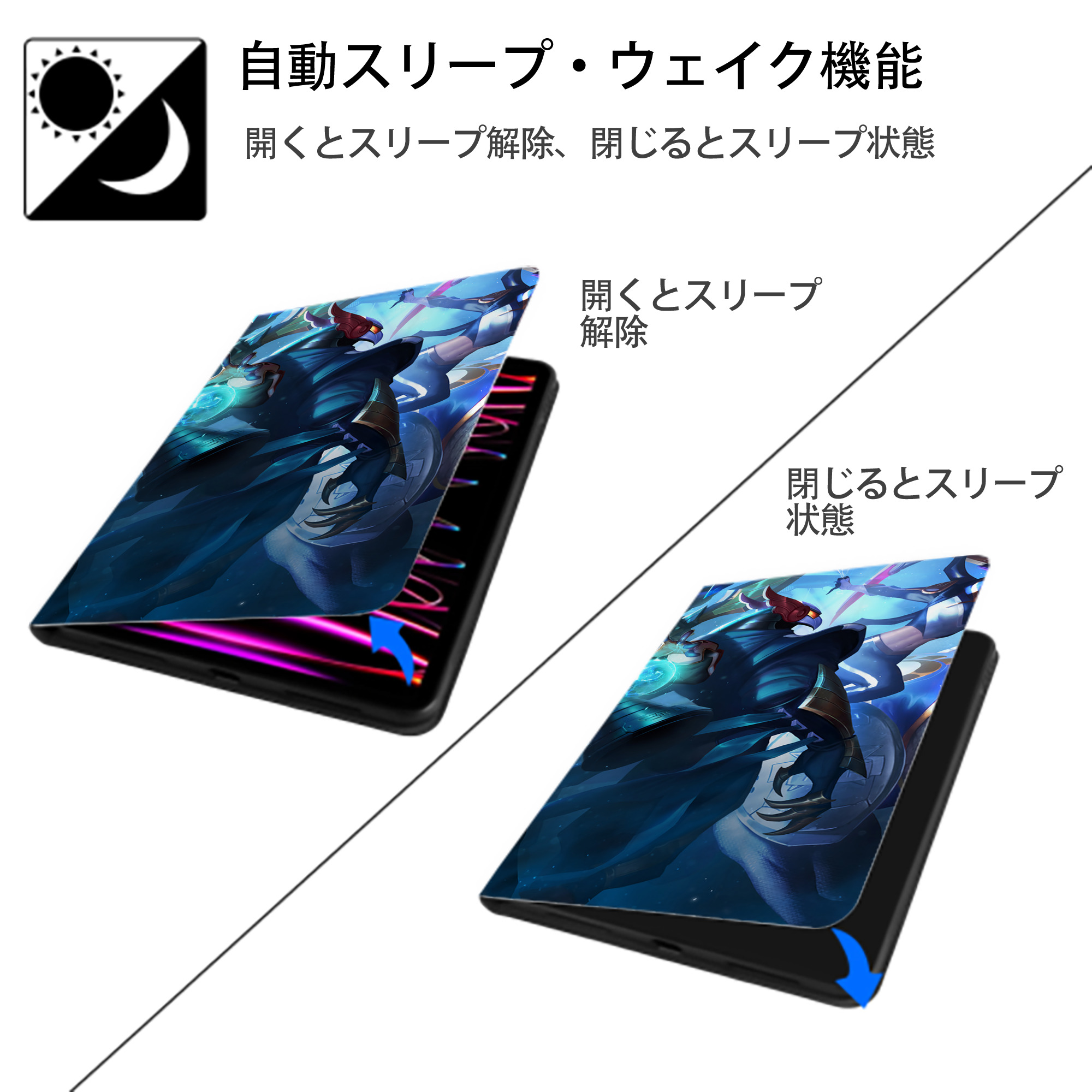 リーグ・オブ・レジェンド League of Legends LOL IPad ケース ブック型 PUレザー TPU 耐衝撃 軽量 薄型 ペン収納なし 全面保護 IPad 各モデル対応