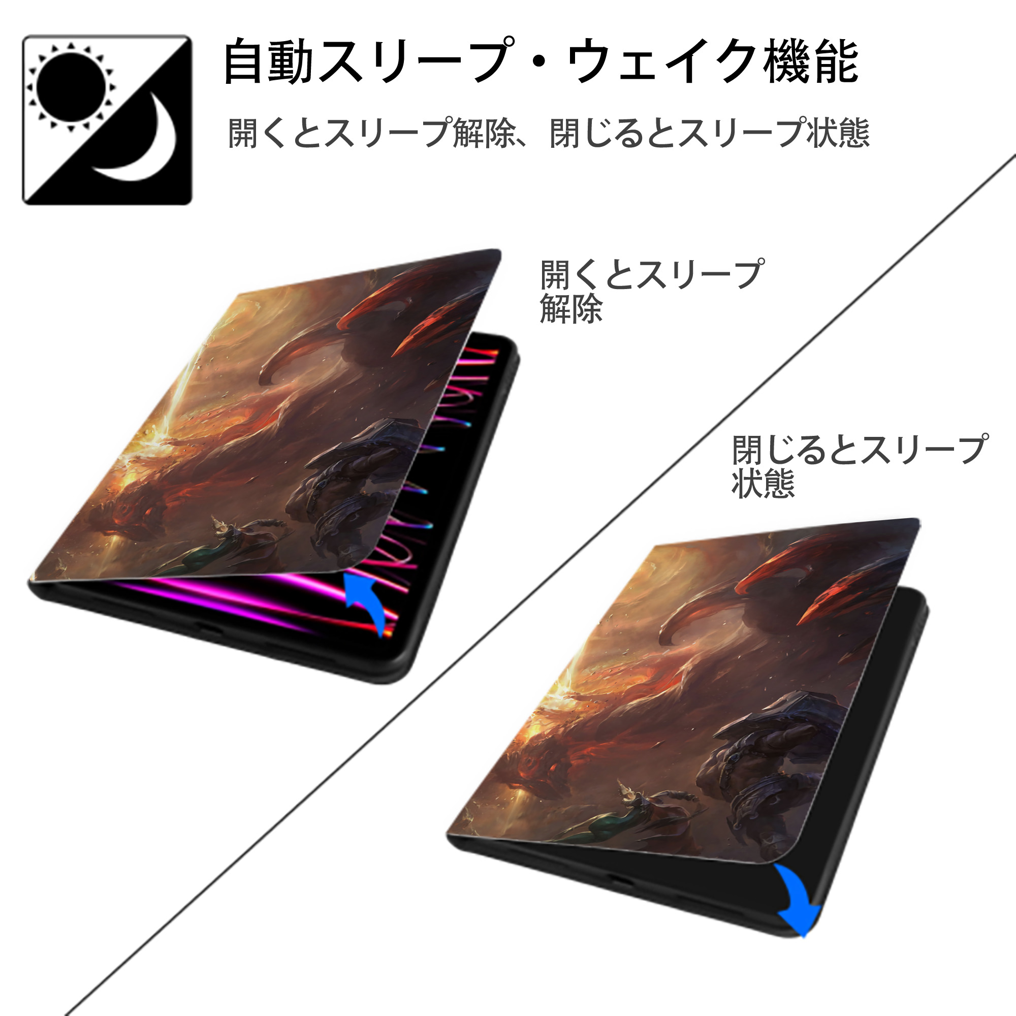 リーグ・オブ・レジェンド League of Legends LOL IPad ケース ブック型 PUレザー TPU 耐衝撃 軽量 薄型 ペン収納なし 全面保護 IPad 各モデル対応