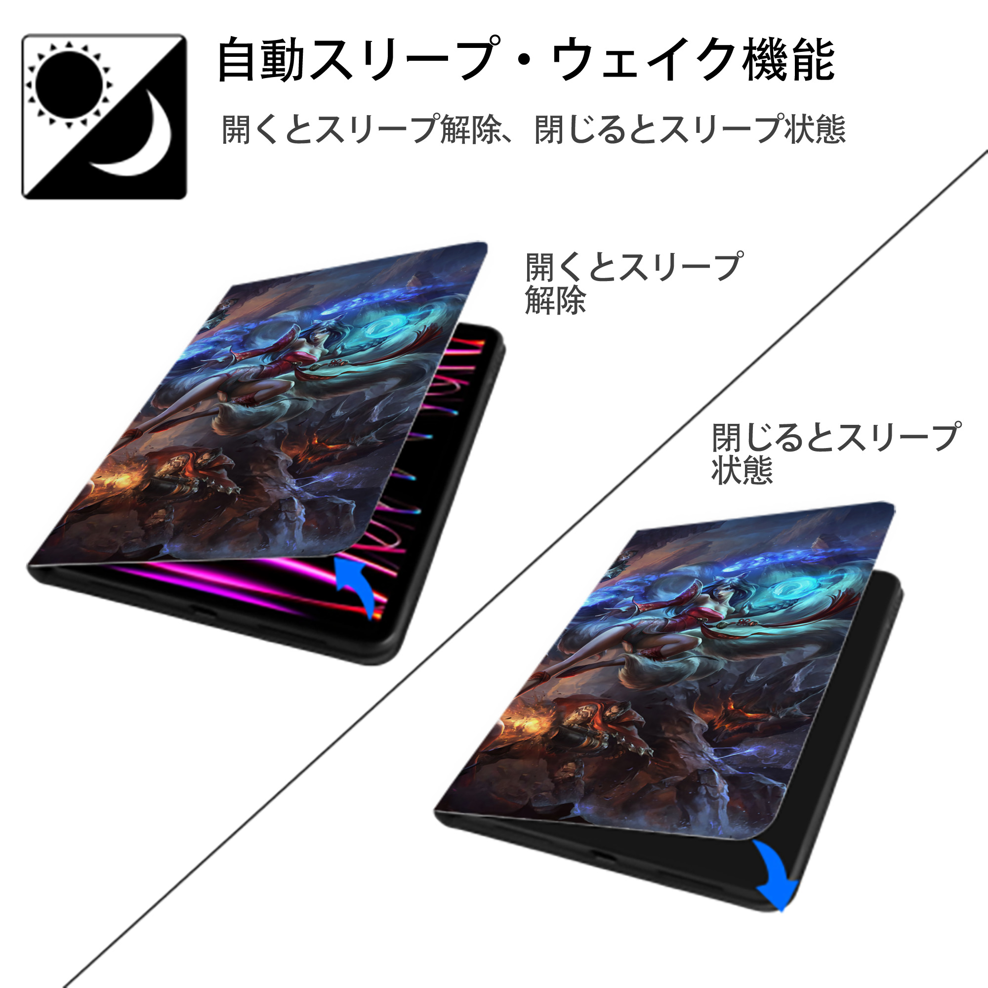 リーグ・オブ・レジェンド League of Legends LOL IPad ケース ブック型 PUレザー TPU 耐衝撃 軽量 薄型 ペン収納なし 全面保護 IPad 各モデル対応