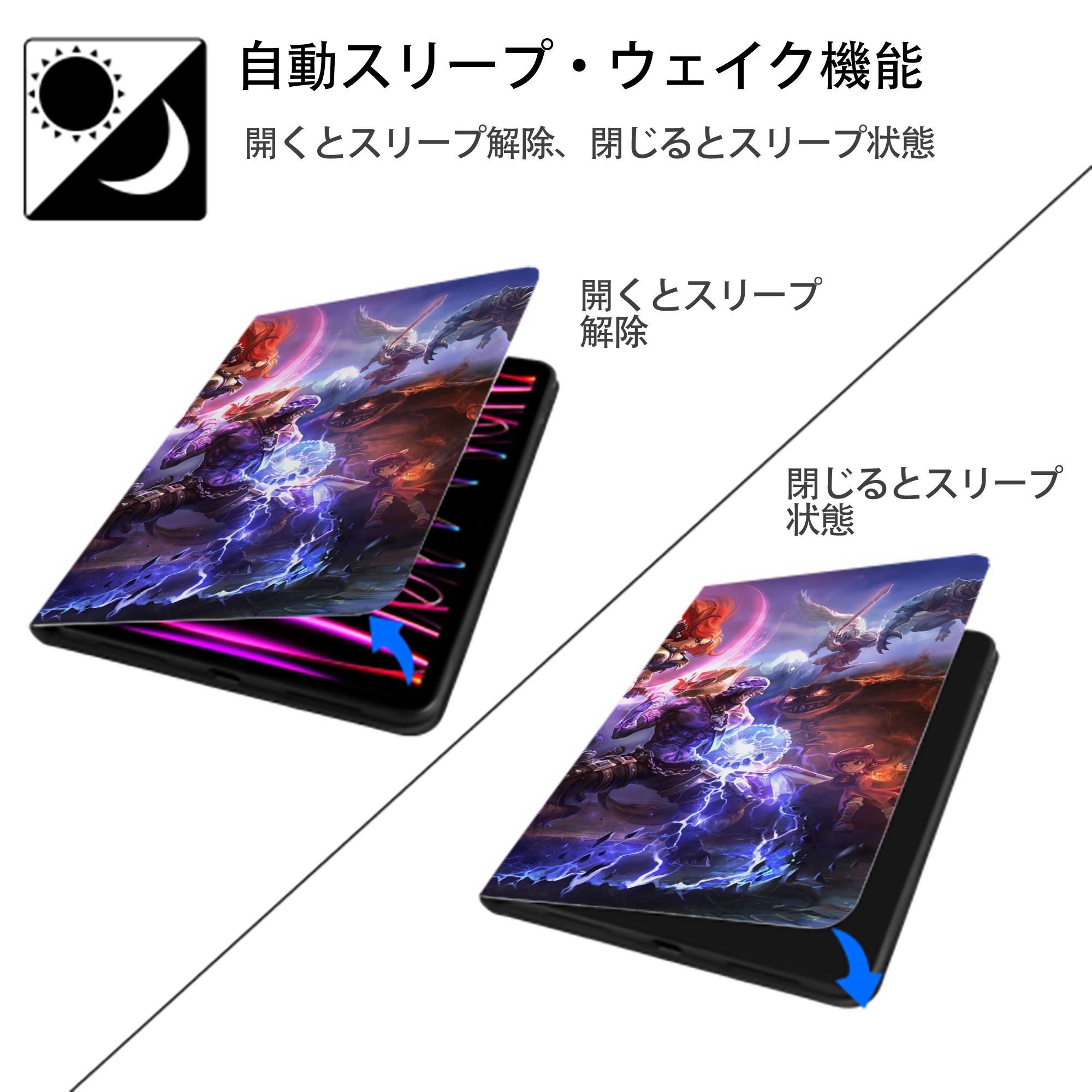 リーグ・オブ・レジェンド League of Legends LOL IPad ケース ブック型 PUレザー TPU 耐衝撃 軽量 薄型 ペン収納なし 全面保護 IPad 各モデル対応