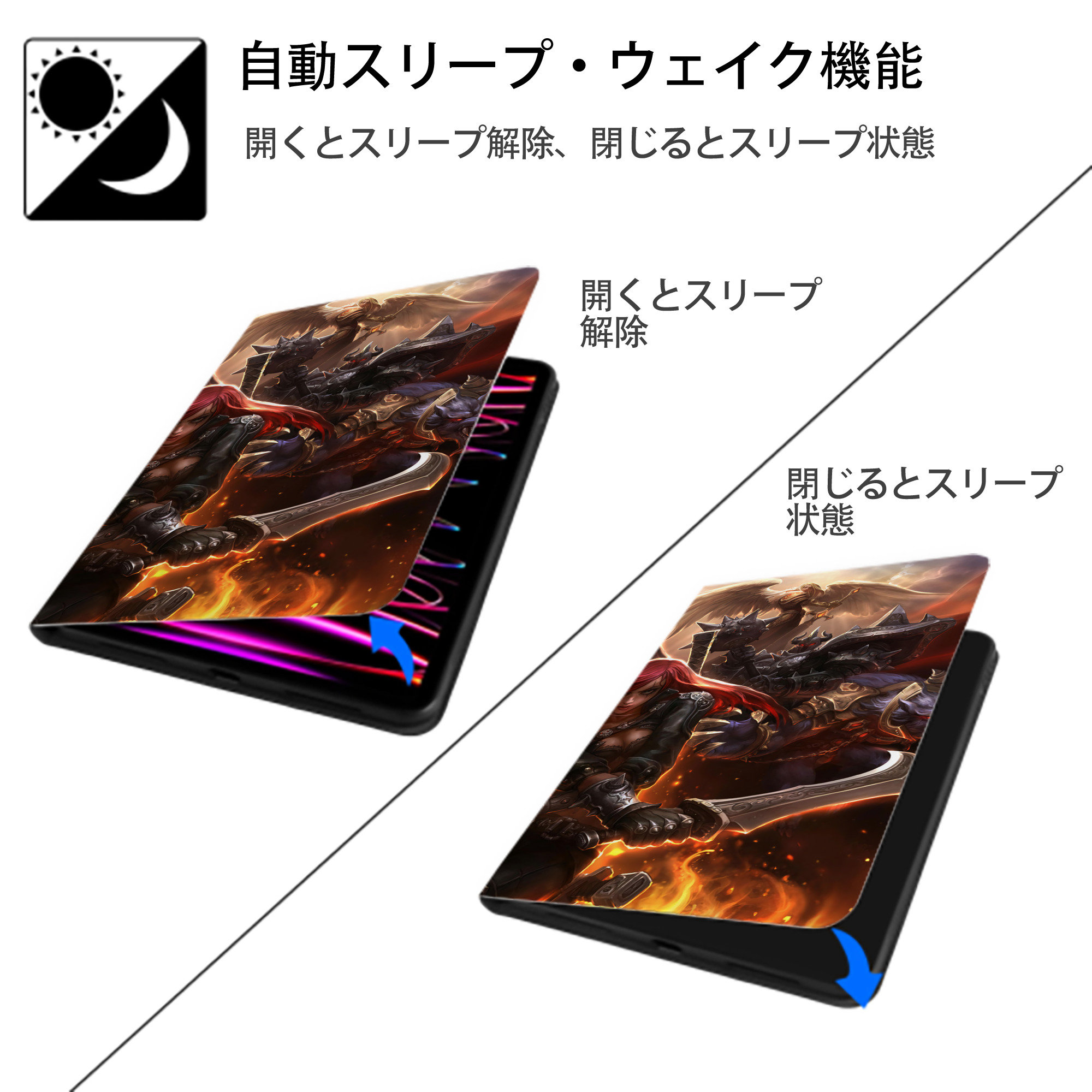 リーグ・オブ・レジェンド League of Legends LOL IPad ケース ブック型 PUレザー TPU 耐衝撃 軽量 薄型 ペン収納なし 全面保護 IPad 各モデル対応