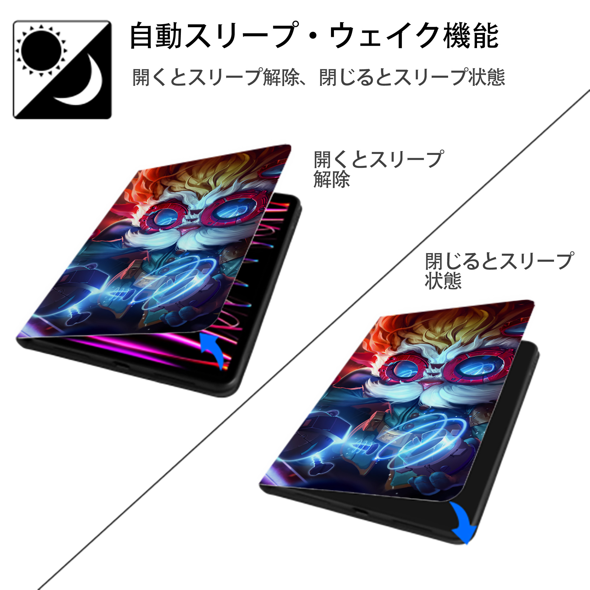 リーグ・オブ・レジェンド League of Legends LOL IPad ケース ブック型 PUレザー TPU 耐衝撃 軽量 薄型 ペン収納なし 全面保護 IPad 各モデル対応