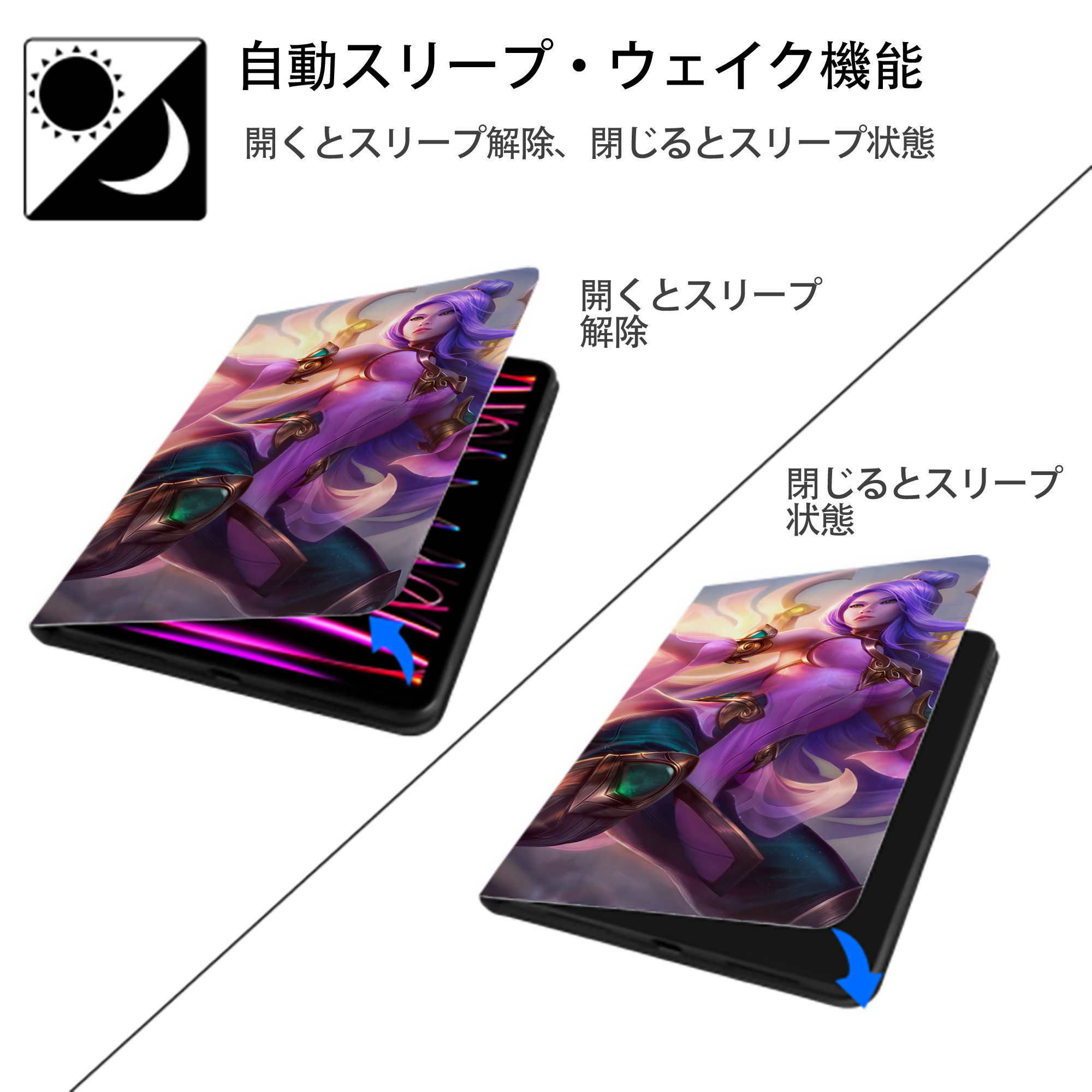 リーグ・オブ・レジェンド League of Legends LOL IPad ケース ブック型 PUレザー TPU 耐衝撃 軽量 薄型 ペン収納なし 全面保護 IPad 各モデル対応