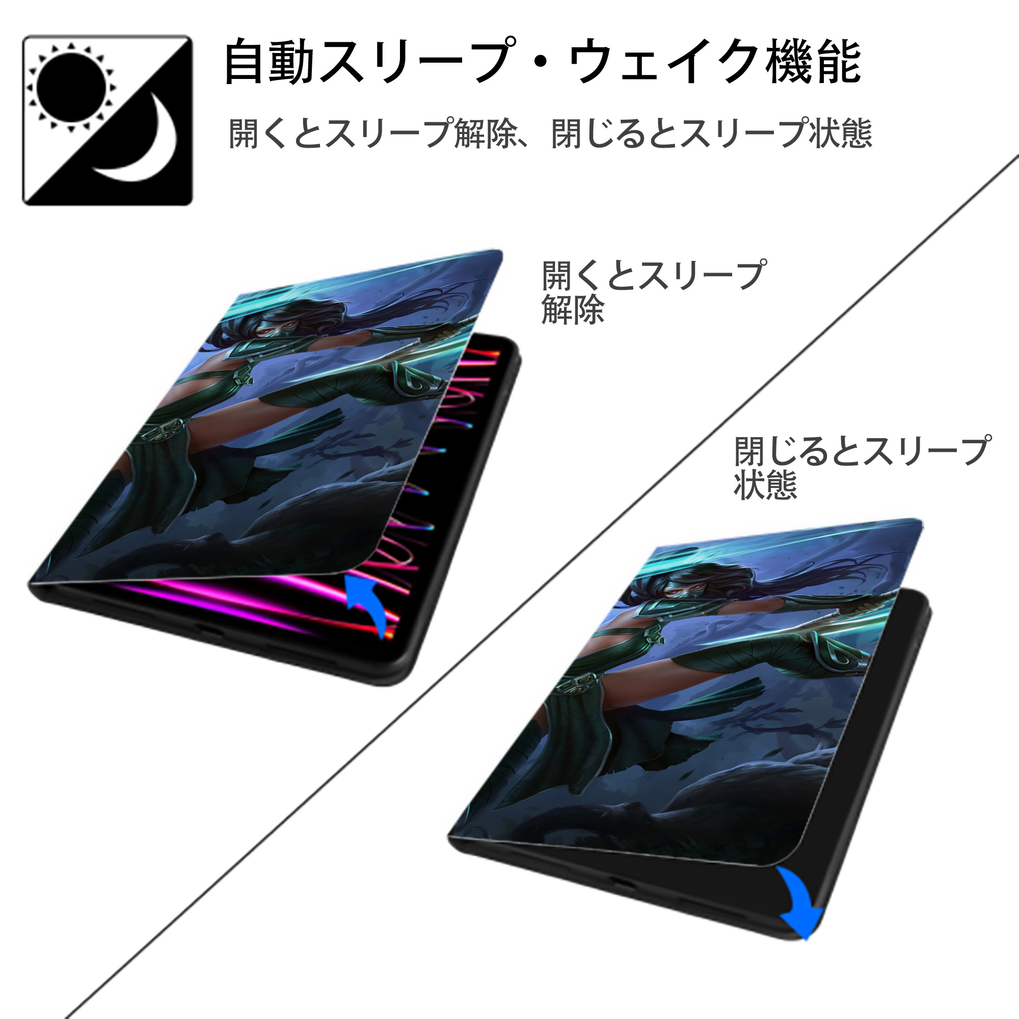 リーグ・オブ・レジェンド League of Legends LOL IPad ケース ブック型 PUレザー TPU 耐衝撃 軽量 薄型 ペン収納なし 全面保護 IPad 各モデル対応