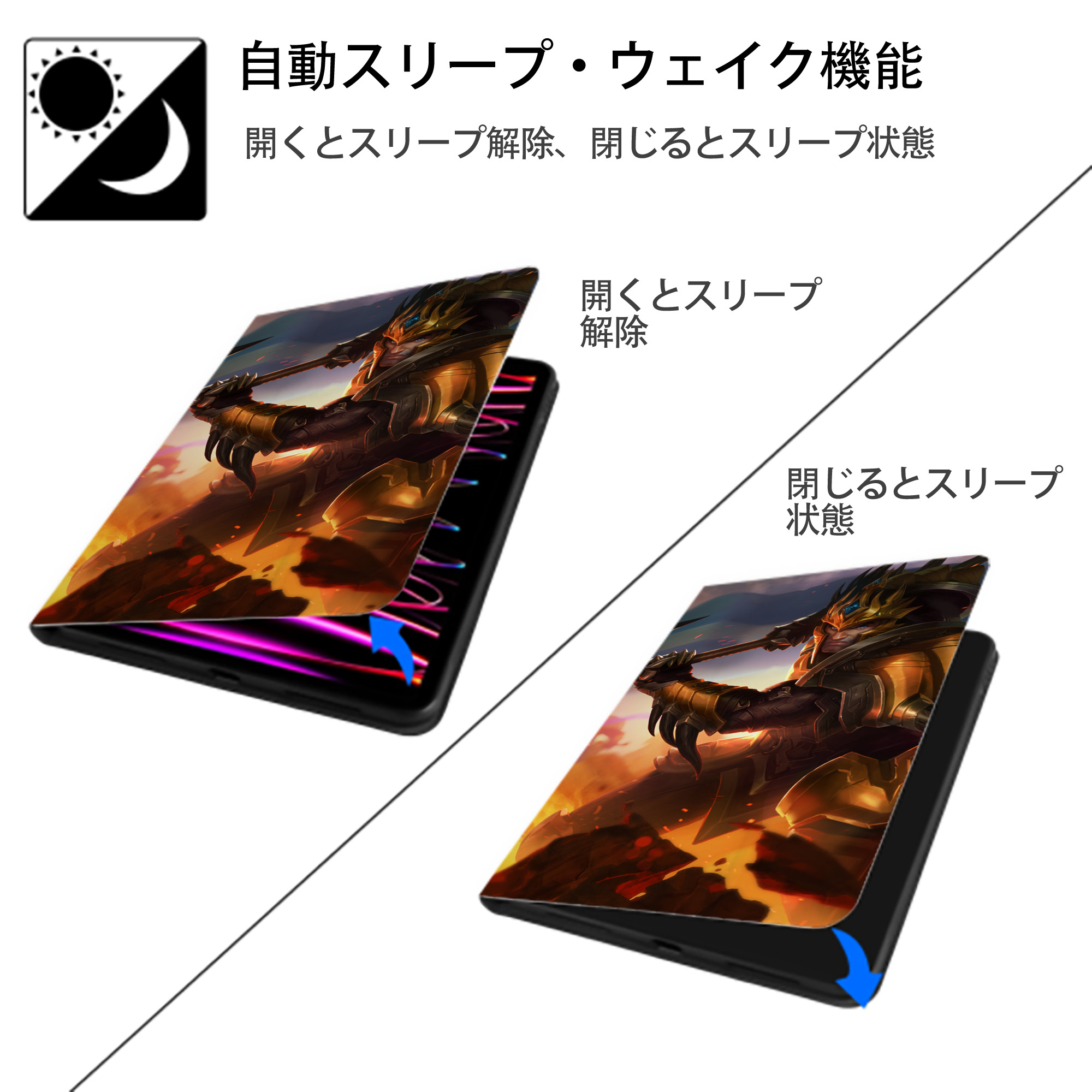 リーグ・オブ・レジェンド League of Legends LOL IPad ケース ブック型 PUレザー TPU 耐衝撃 軽量 薄型 ペン収納なし 全面保護 IPad 各モデル対応