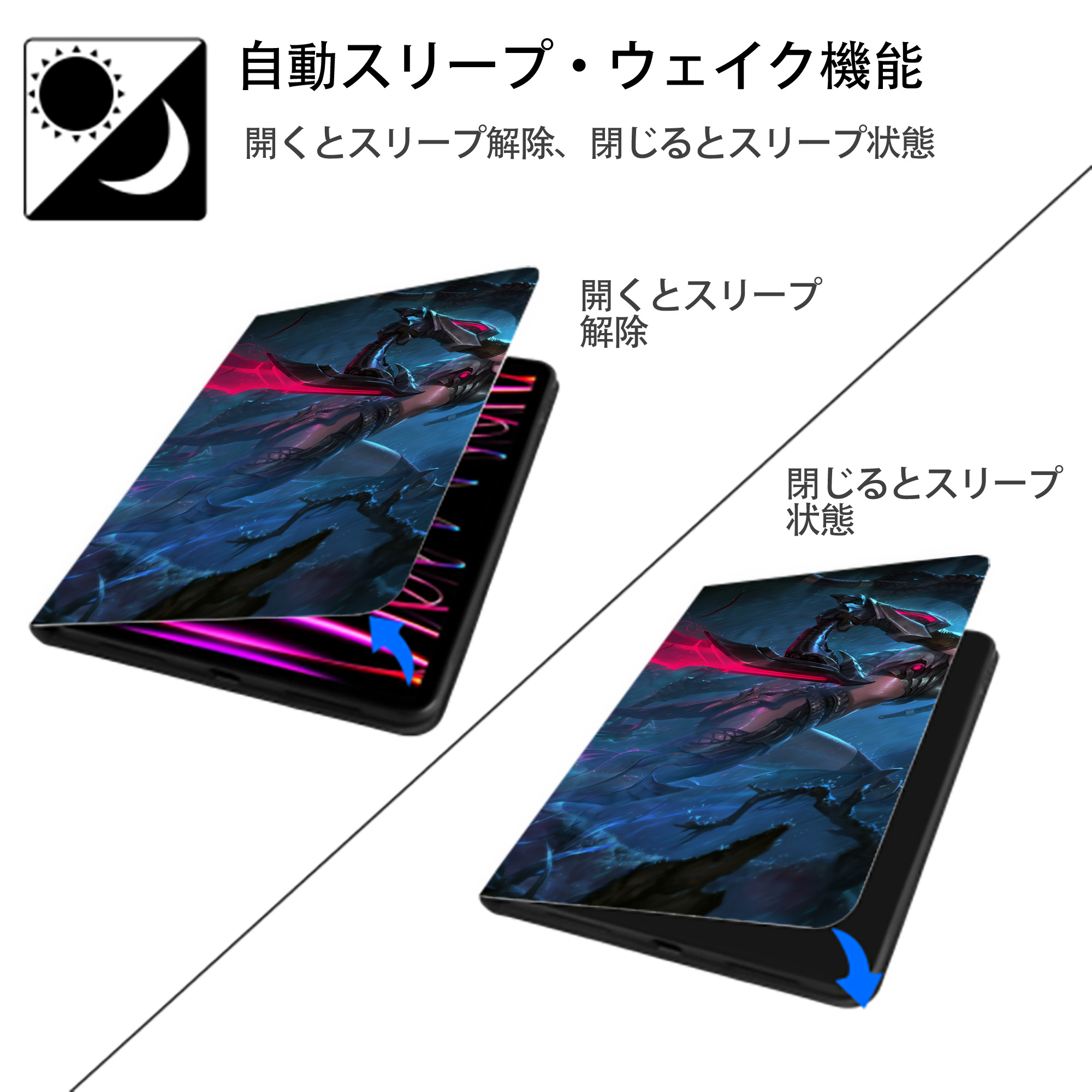 リーグ・オブ・レジェンド League of Legends LOL IPad ケース ブック型 PUレザー TPU 耐衝撃 軽量 薄型 ペン収納なし 全面保護 IPad 各モデル対応