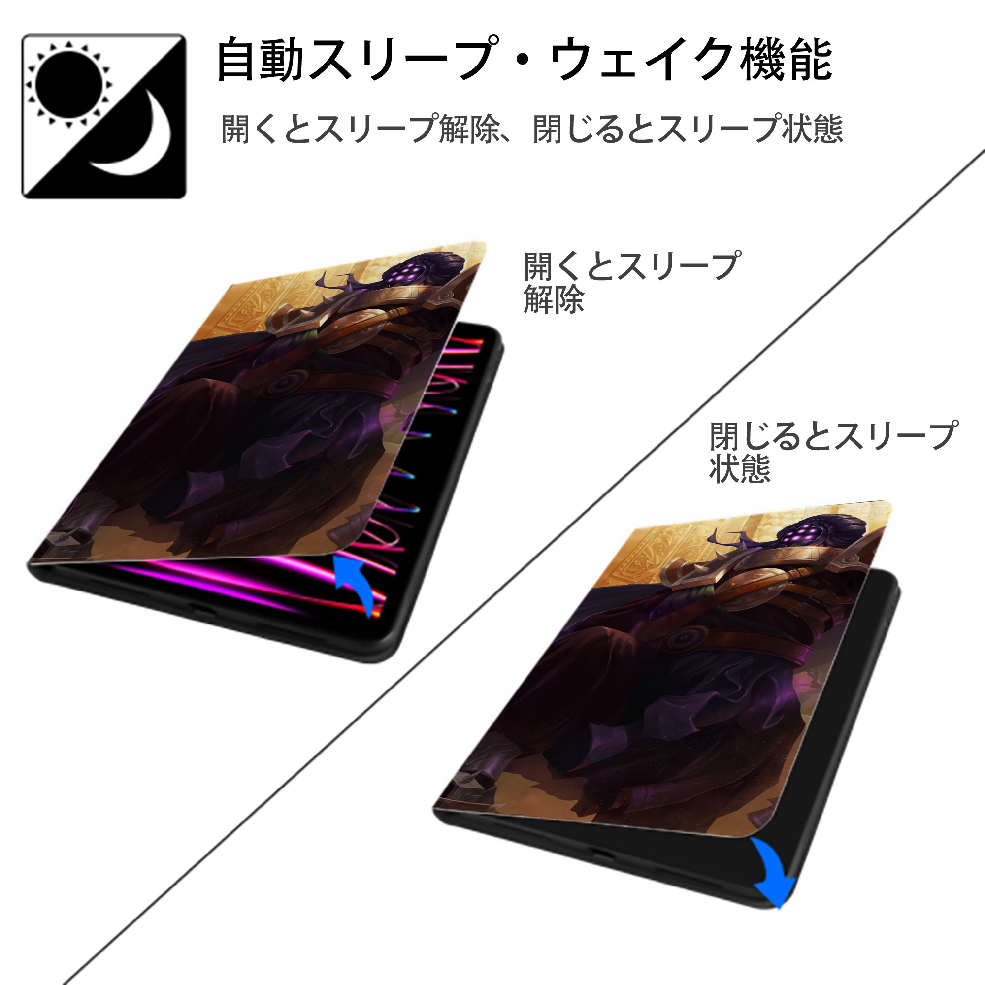 リーグ・オブ・レジェンド League of Legends LOL IPad ケース ブック型 PUレザー TPU 耐衝撃 軽量 薄型 ペン収納なし 全面保護 IPad 各モデル対応