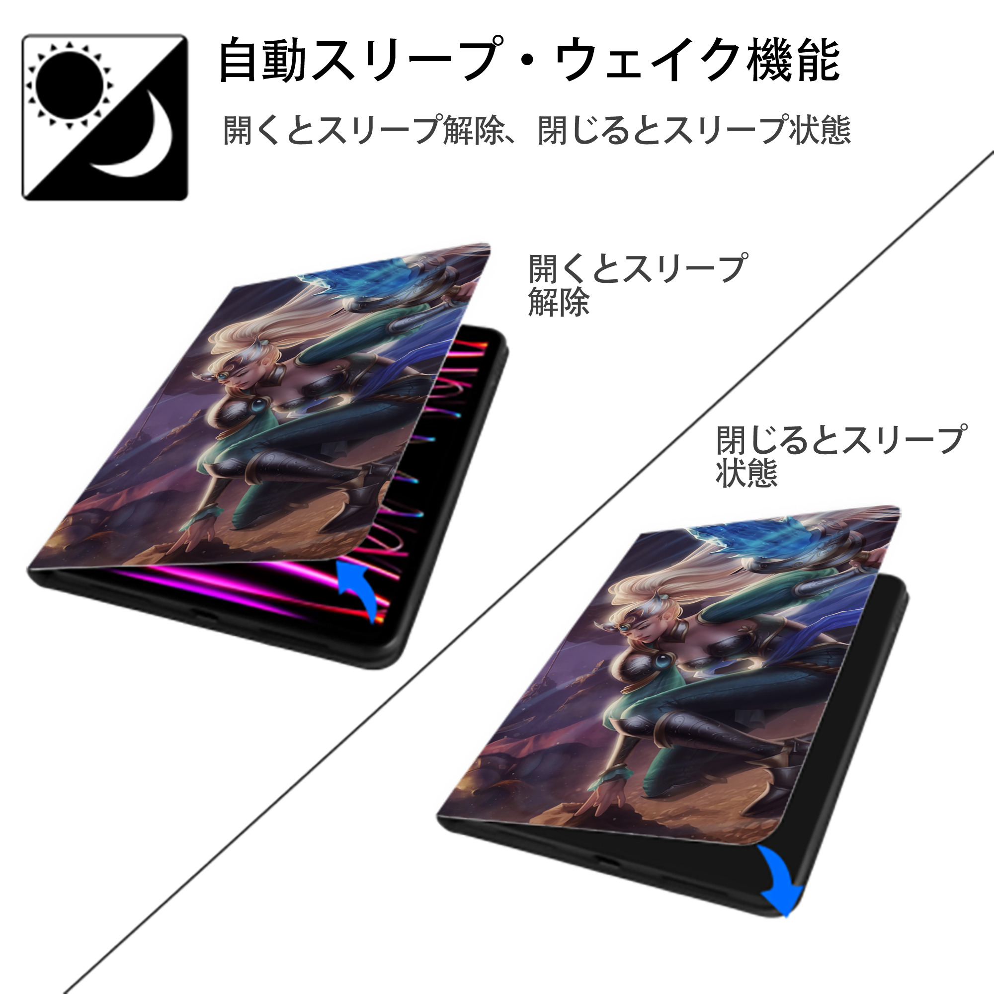 リーグ・オブ・レジェンド League of Legends LOL IPad ケース ブック型 PUレザー TPU 耐衝撃 軽量 薄型 ペン収納なし 全面保護 IPad 各モデル対応