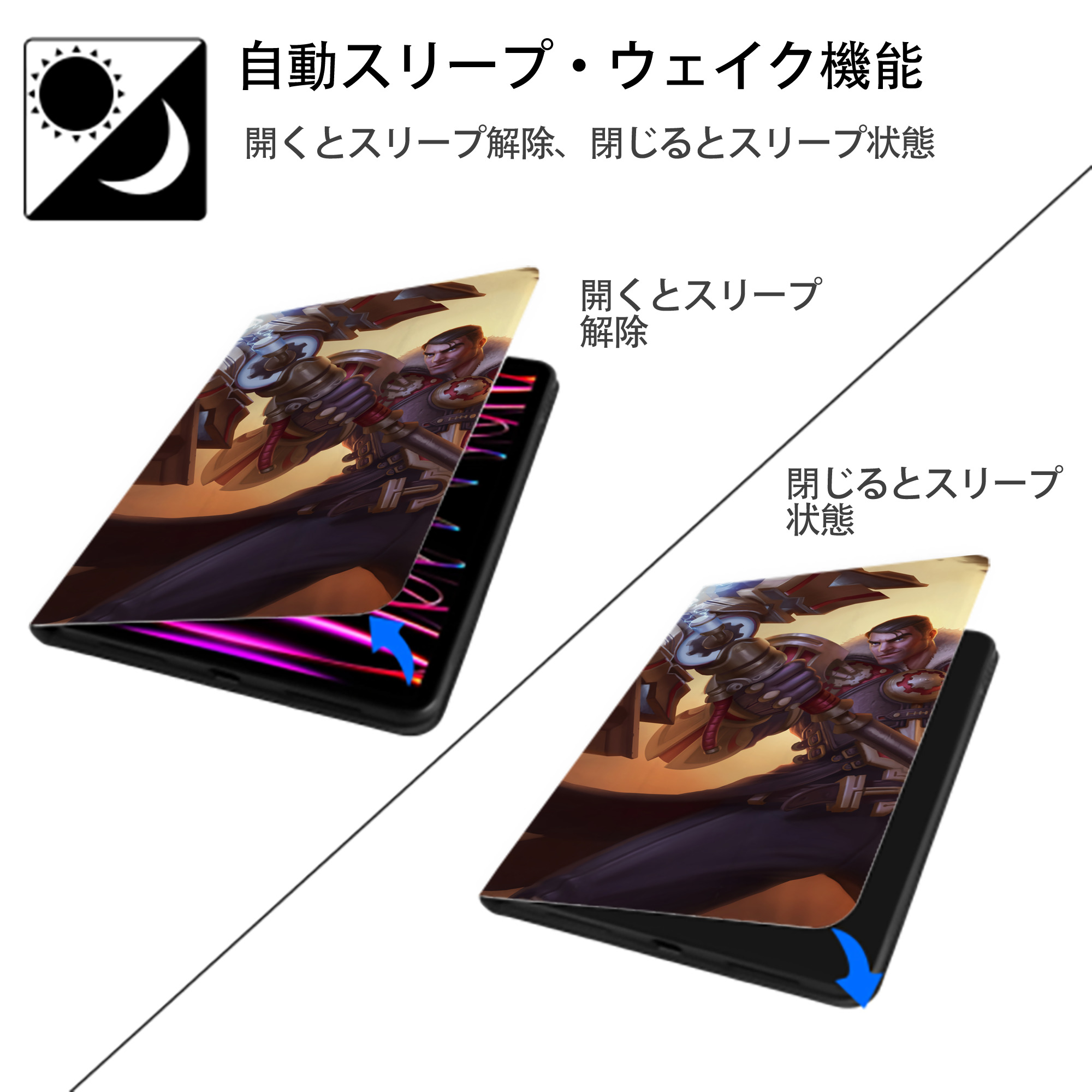 リーグ・オブ・レジェンド League of Legends LOL IPad ケース ブック型 PUレザー TPU 耐衝撃 軽量 薄型 ペン収納なし 全面保護 IPad 各モデル対応