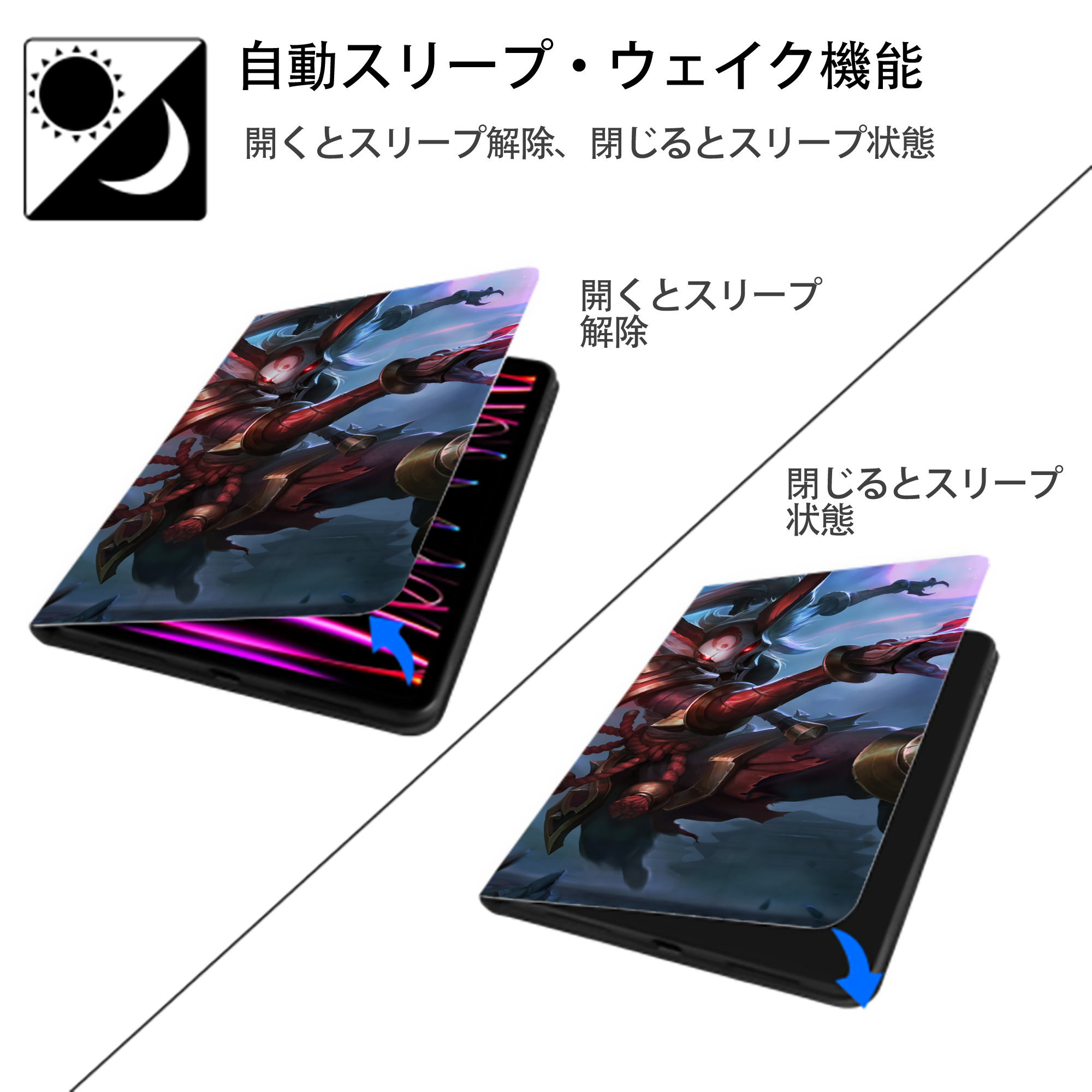 リーグ・オブ・レジェンド League of Legends LOL IPad ケース ブック型 PUレザー TPU 耐衝撃 軽量 薄型 ペン収納なし 全面保護 IPad 各モデル対応