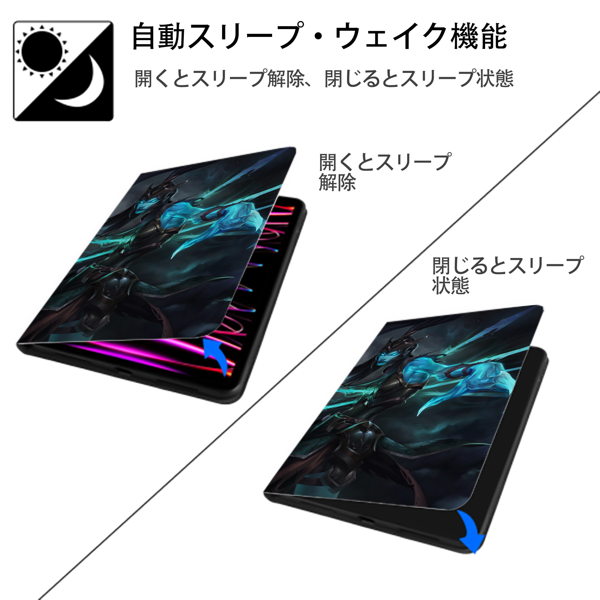 リーグ・オブ・レジェンド League of Legends LOL IPad ケース ブック型 PUレザー TPU 耐衝撃 軽量 薄型 ペン収納なし 全面保護 IPad 各モデル対応