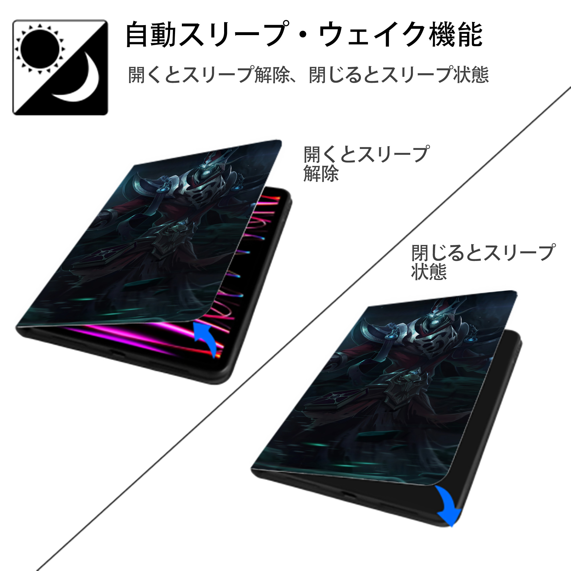 リーグ・オブ・レジェンド League of Legends LOL IPad ケース ブック型 PUレザー TPU 耐衝撃 軽量 薄型 ペン収納なし 全面保護 IPad 各モデル対応