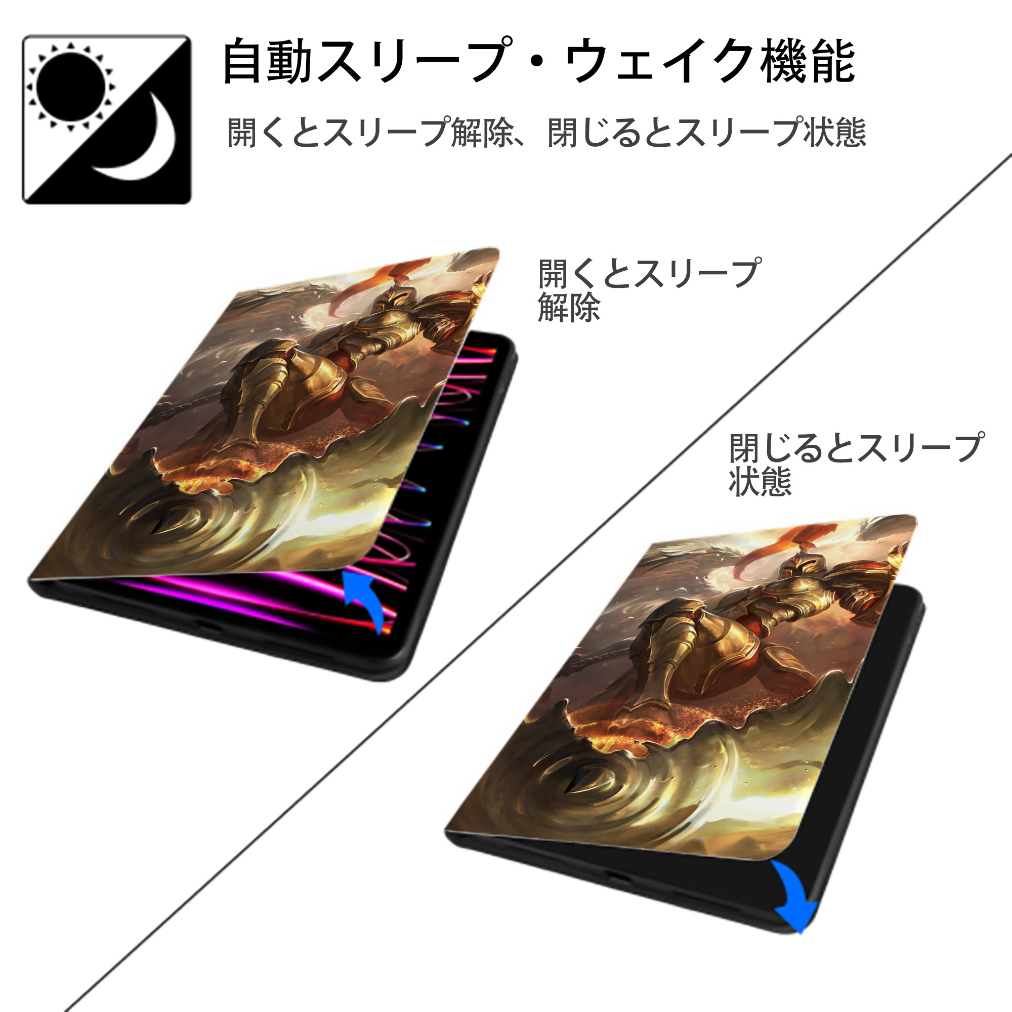 リーグ・オブ・レジェンド League of Legends LOL IPad ケース ブック型 PUレザー TPU 耐衝撃 軽量 薄型 ペン収納なし 全面保護 IPad 各モデル対応