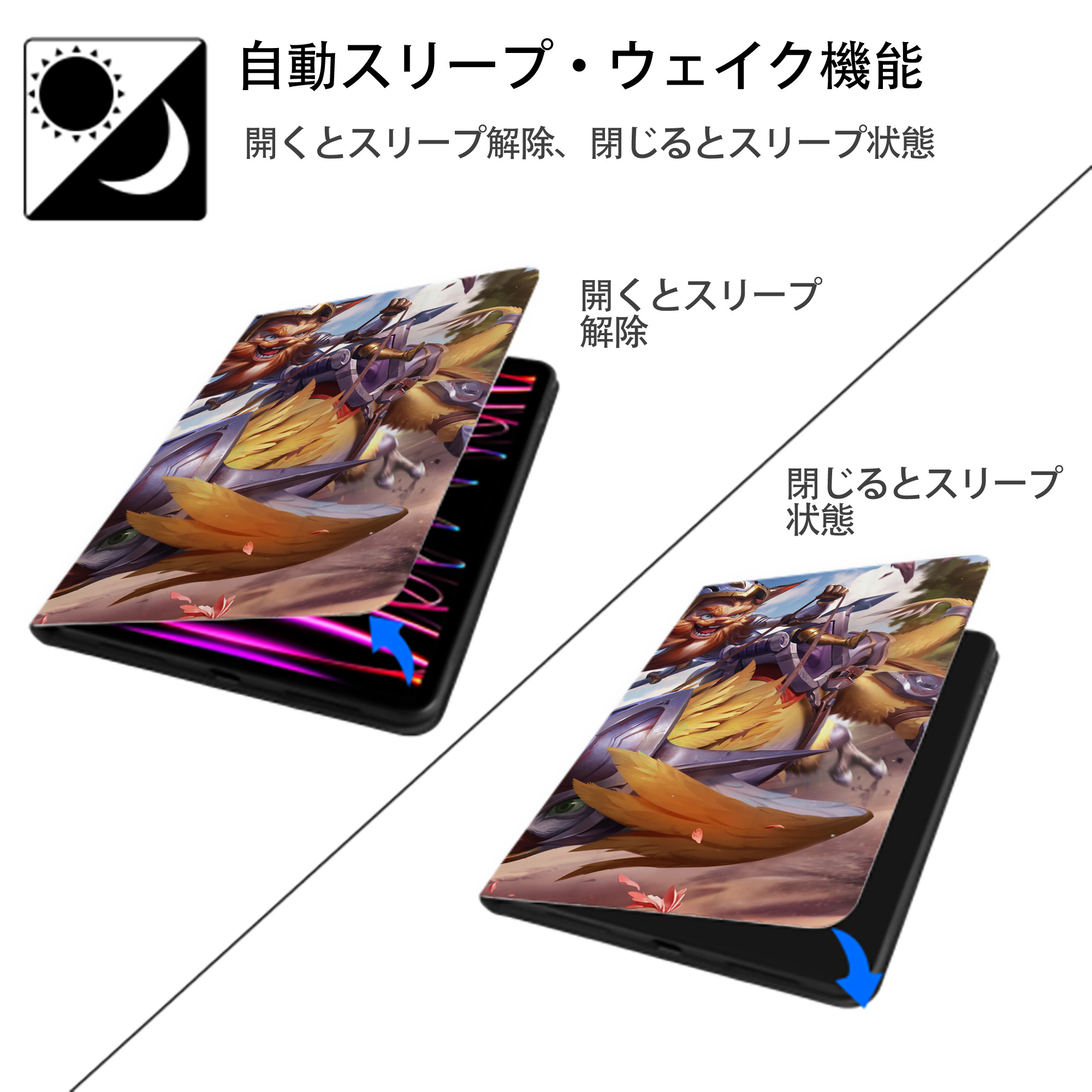 リーグ・オブ・レジェンド League of Legends LOL IPad ケース ブック型 PUレザー TPU 耐衝撃 軽量 薄型 ペン収納なし 全面保護 IPad 各モデル対応