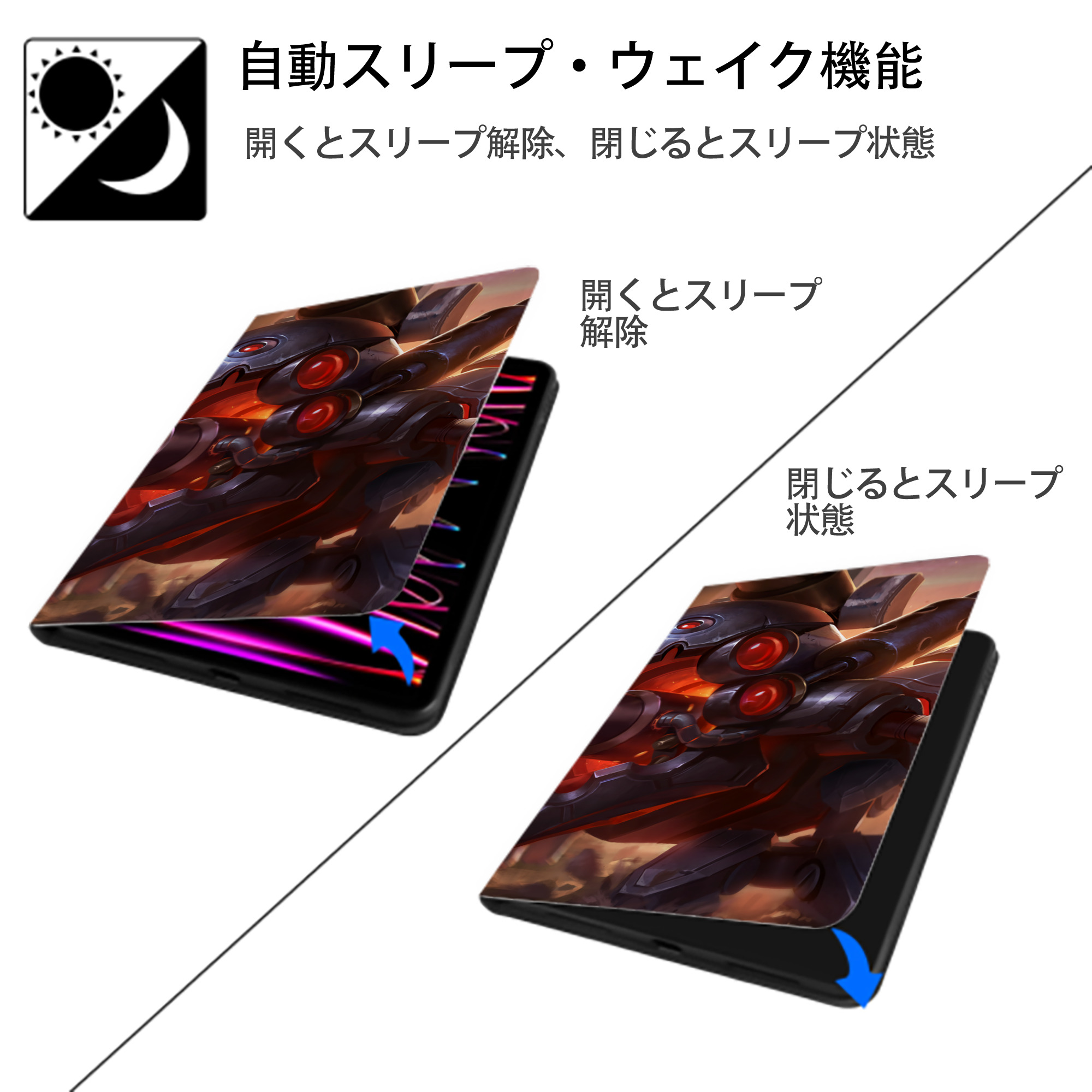 リーグ・オブ・レジェンド League of Legends LOL IPad ケース ブック型 PUレザー TPU 耐衝撃 軽量 薄型 ペン収納なし 全面保護 IPad 各モデル対応