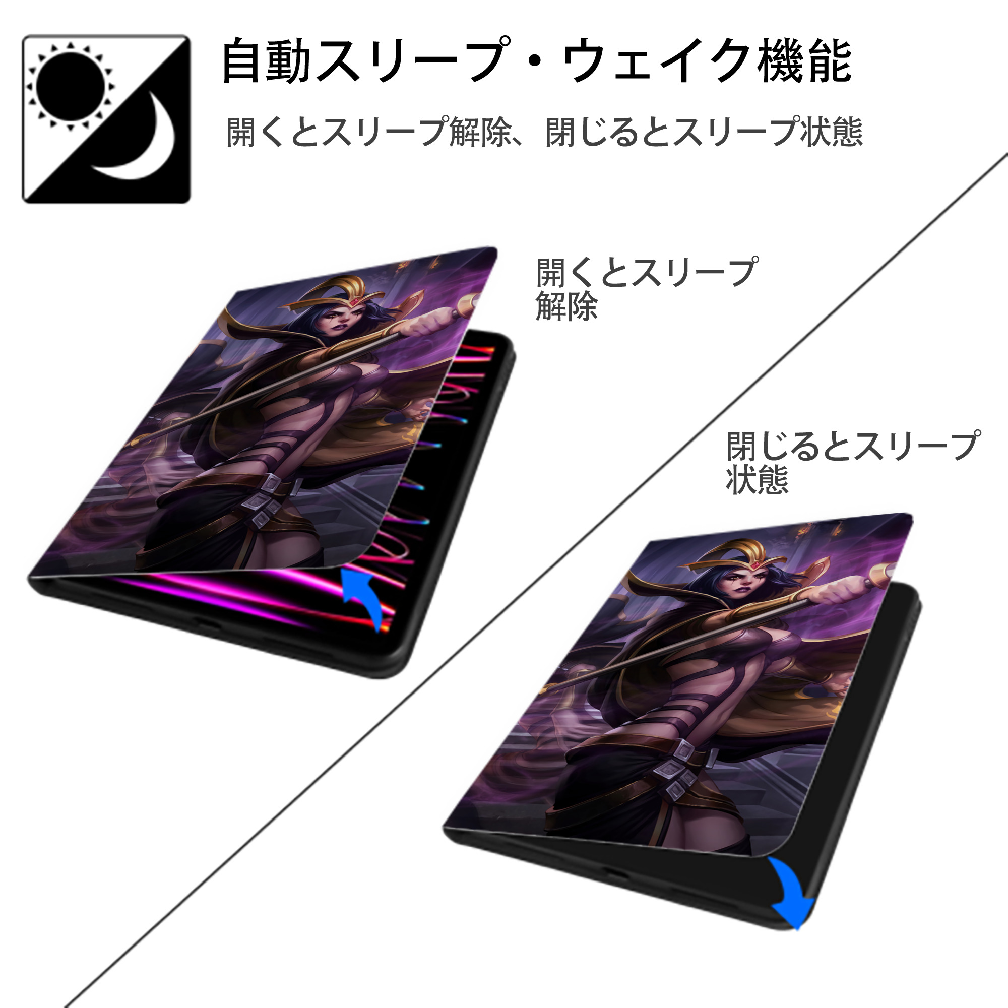 リーグ・オブ・レジェンド League of Legends LOL IPad ケース ブック型 PUレザー TPU 耐衝撃 軽量 薄型 ペン収納なし 全面保護 IPad 各モデル対応