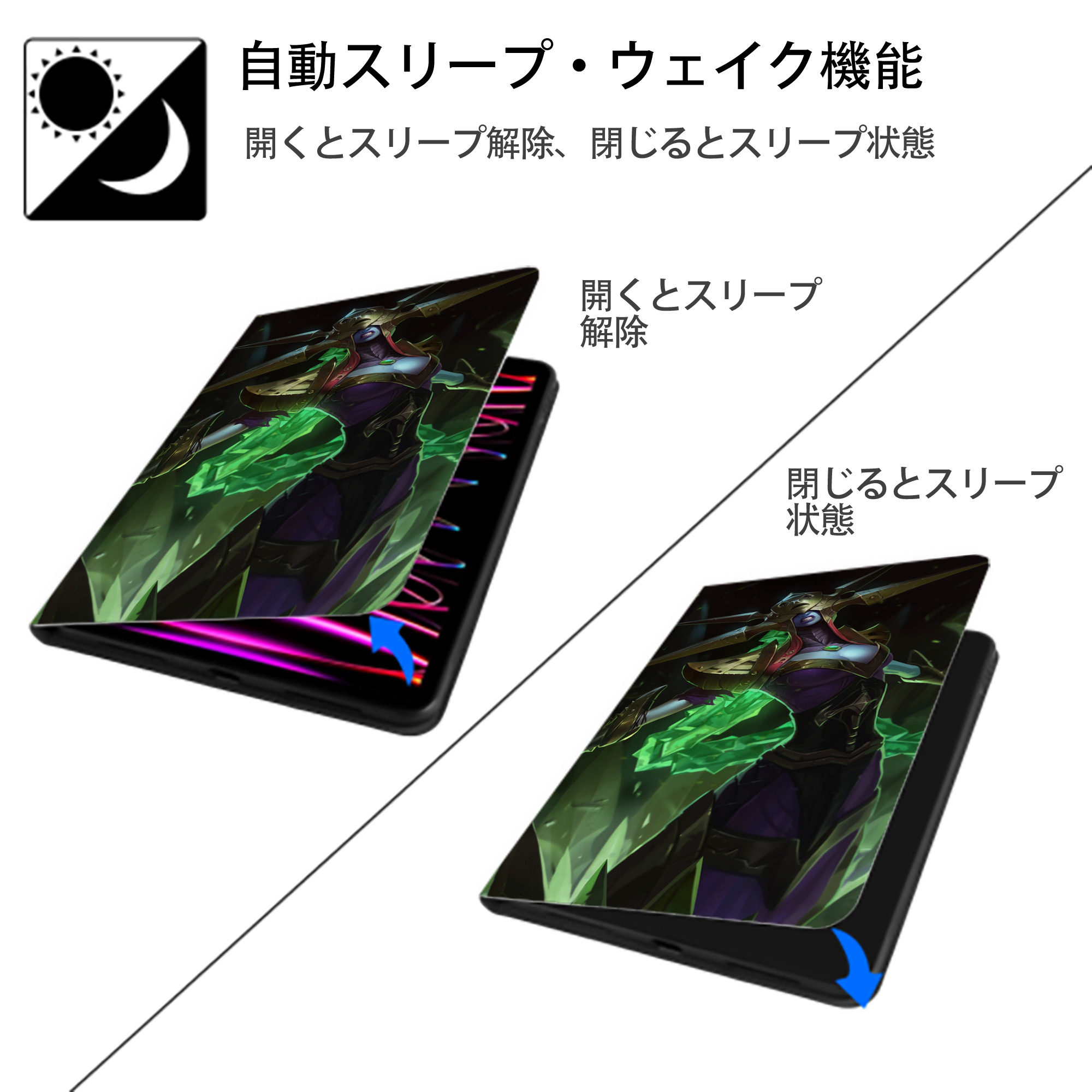 リーグ・オブ・レジェンド League of Legends LOL IPad ケース ブック型 PUレザー TPU 耐衝撃 軽量 薄型 ペン収納なし 全面保護 IPad 各モデル対応
