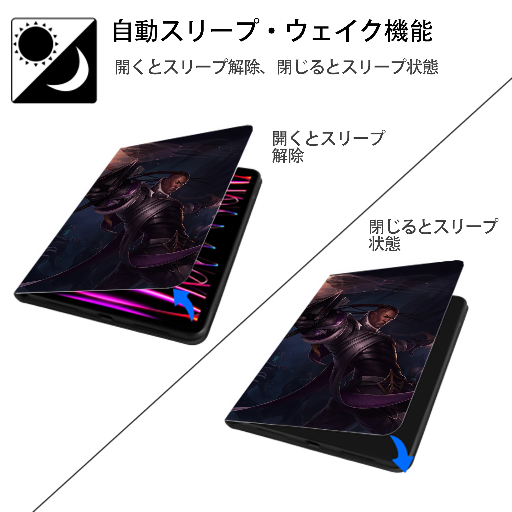 リーグ・オブ・レジェンド League of Legends LOL IPad ケース ブック型 PUレザー TPU 耐衝撃 軽量 薄型 ペン収納なし 全面保護 IPad 各モデル対応