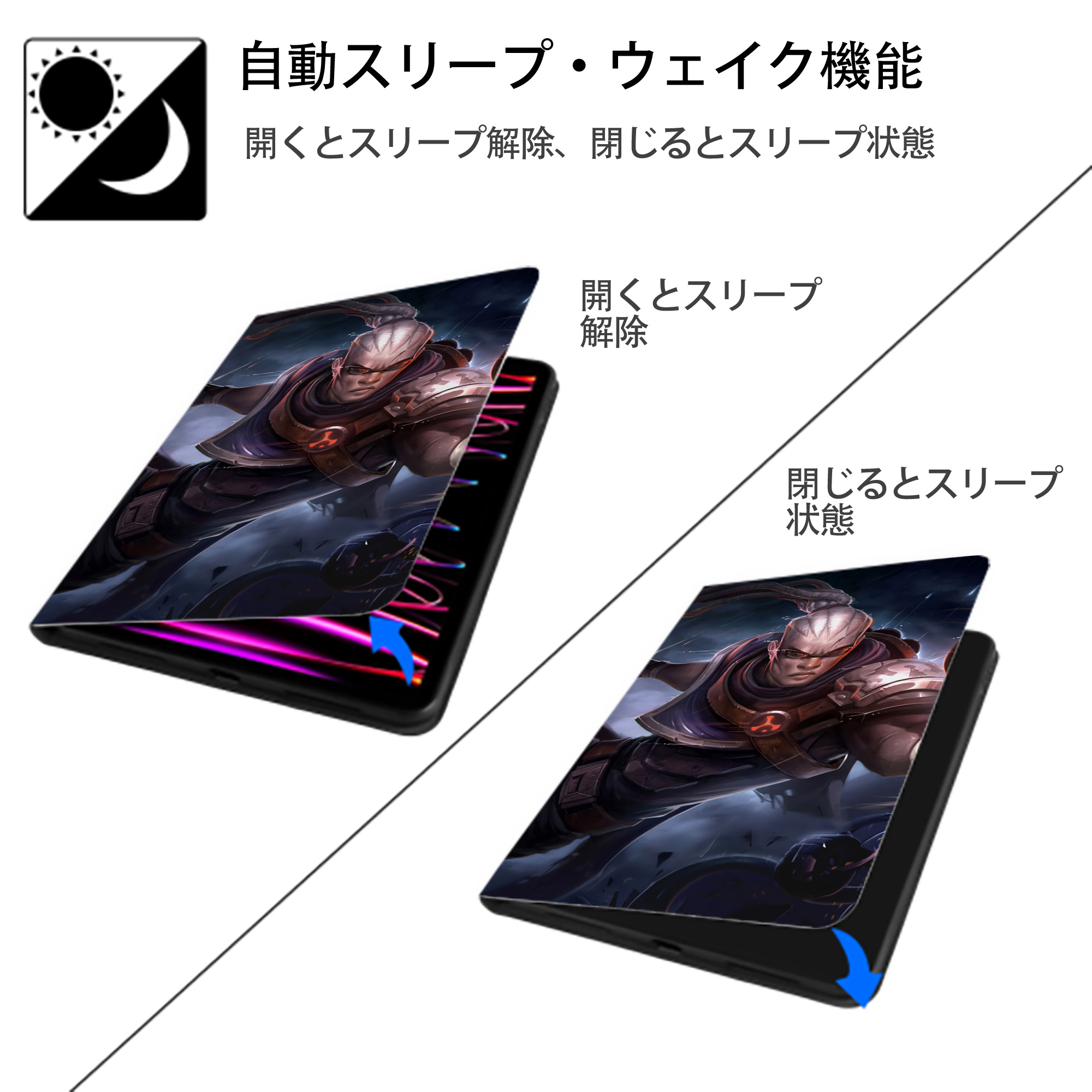 リーグ・オブ・レジェンド League of Legends LOL IPad ケース ブック型 PUレザー TPU 耐衝撃 軽量 薄型 ペン収納なし 全面保護 IPad 各モデル対応
