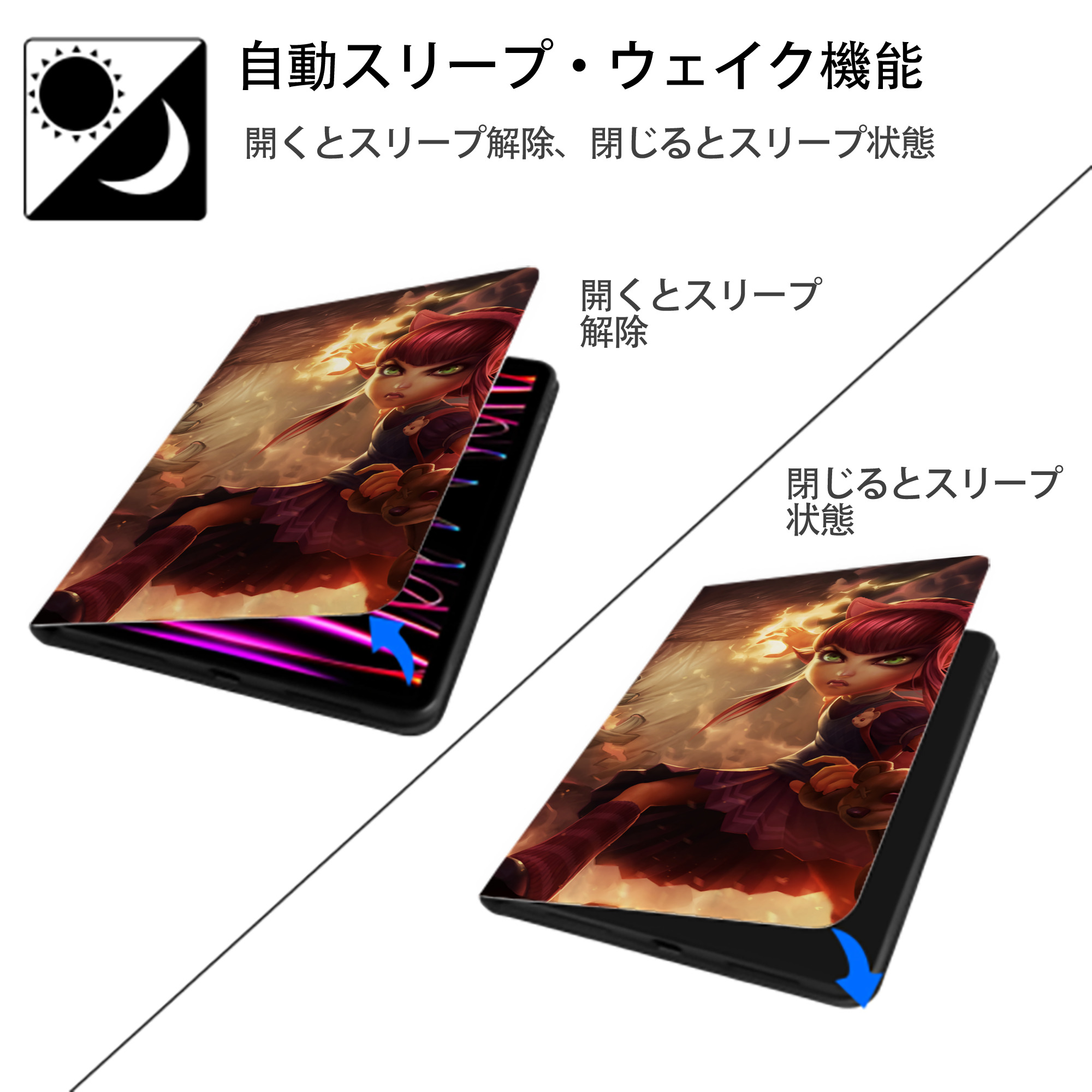 リーグ・オブ・レジェンド League of Legends LOL IPad ケース ブック型 PUレザー TPU 耐衝撃 軽量 薄型 ペン収納なし 全面保護 IPad 各モデル対応