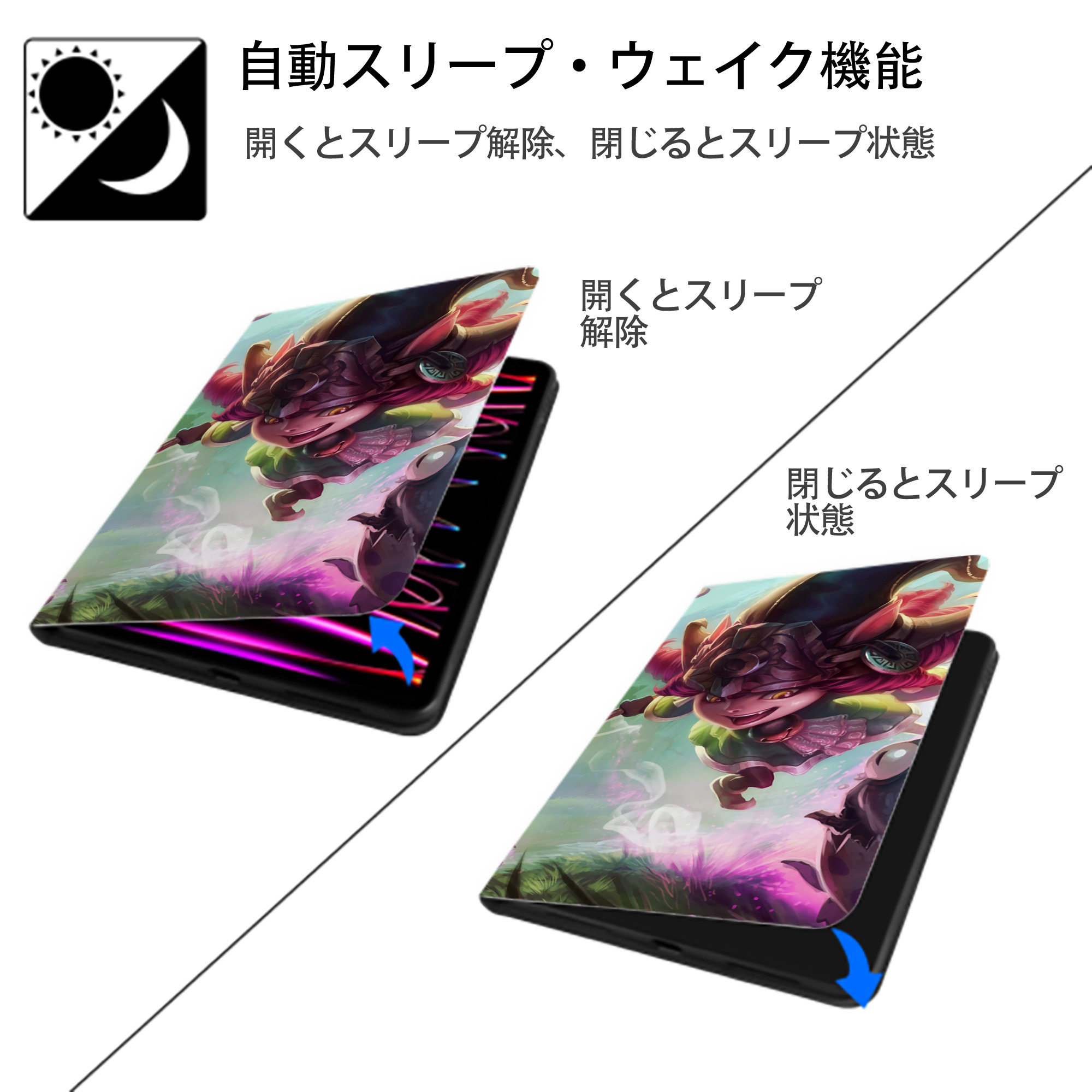 リーグ・オブ・レジェンド League of Legends LOL IPad ケース ブック型 PUレザー TPU 耐衝撃 軽量 薄型 ペン収納なし 全面保護 IPad 各モデル対応