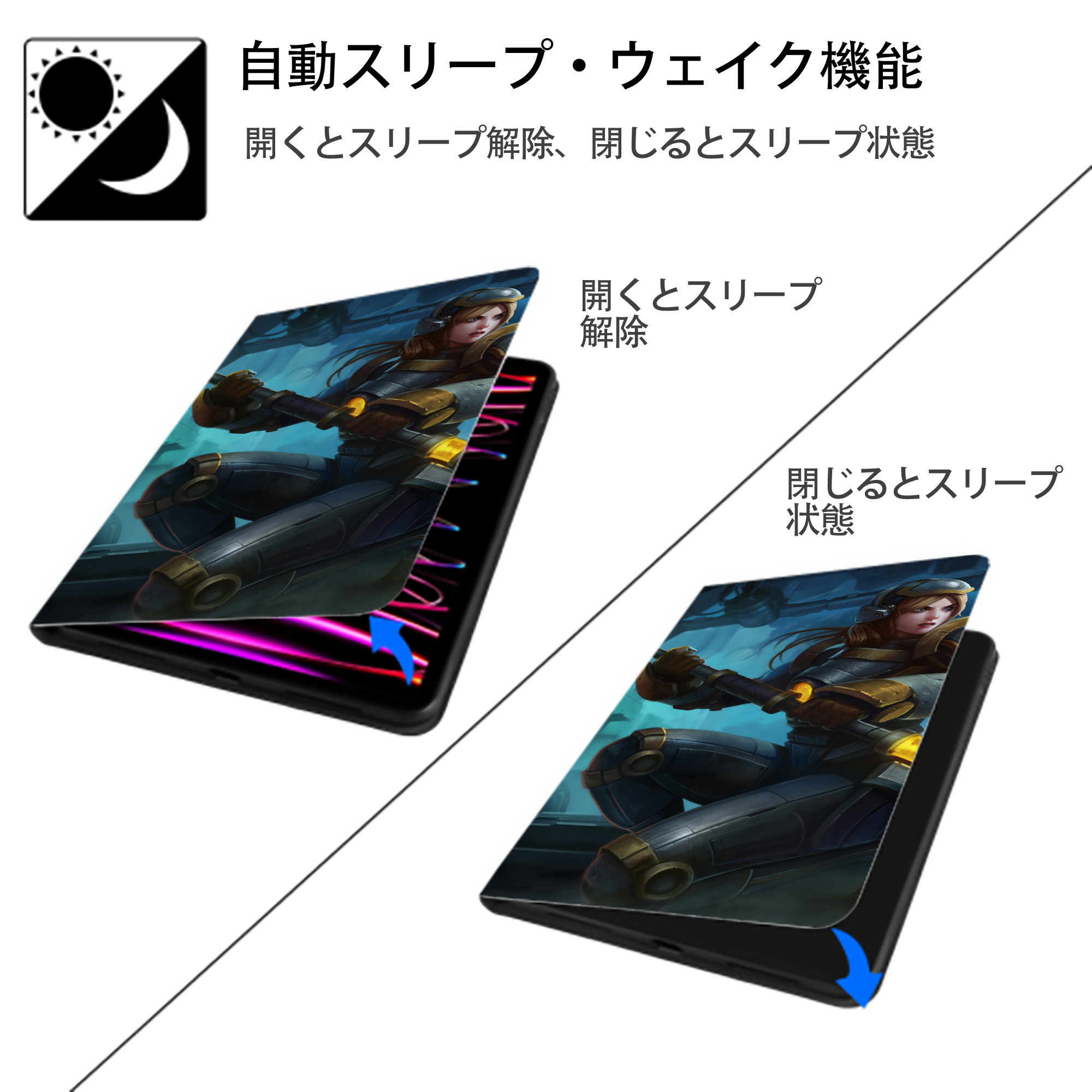 リーグ・オブ・レジェンド League of Legends LOL IPad ケース ブック型 PUレザー TPU 耐衝撃 軽量 薄型 ペン収納なし 全面保護 IPad 各モデル対応