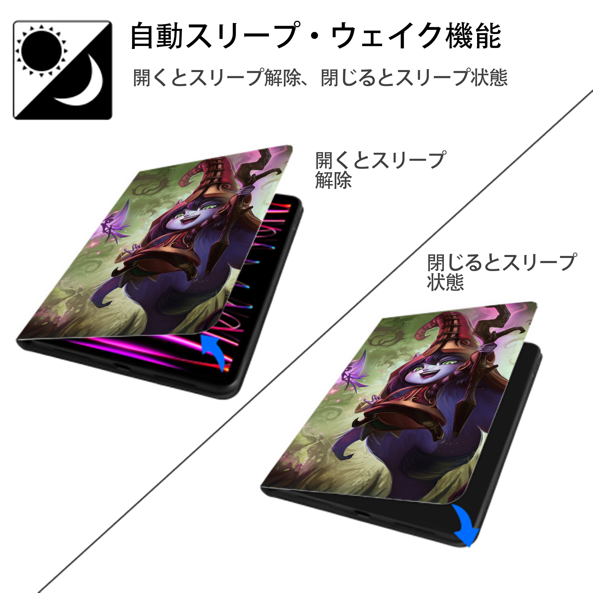リーグ・オブ・レジェンド League of Legends LOL IPad ケース ブック型 PUレザー TPU 耐衝撃 軽量 薄型 ペン収納なし 全面保護 IPad 各モデル対応