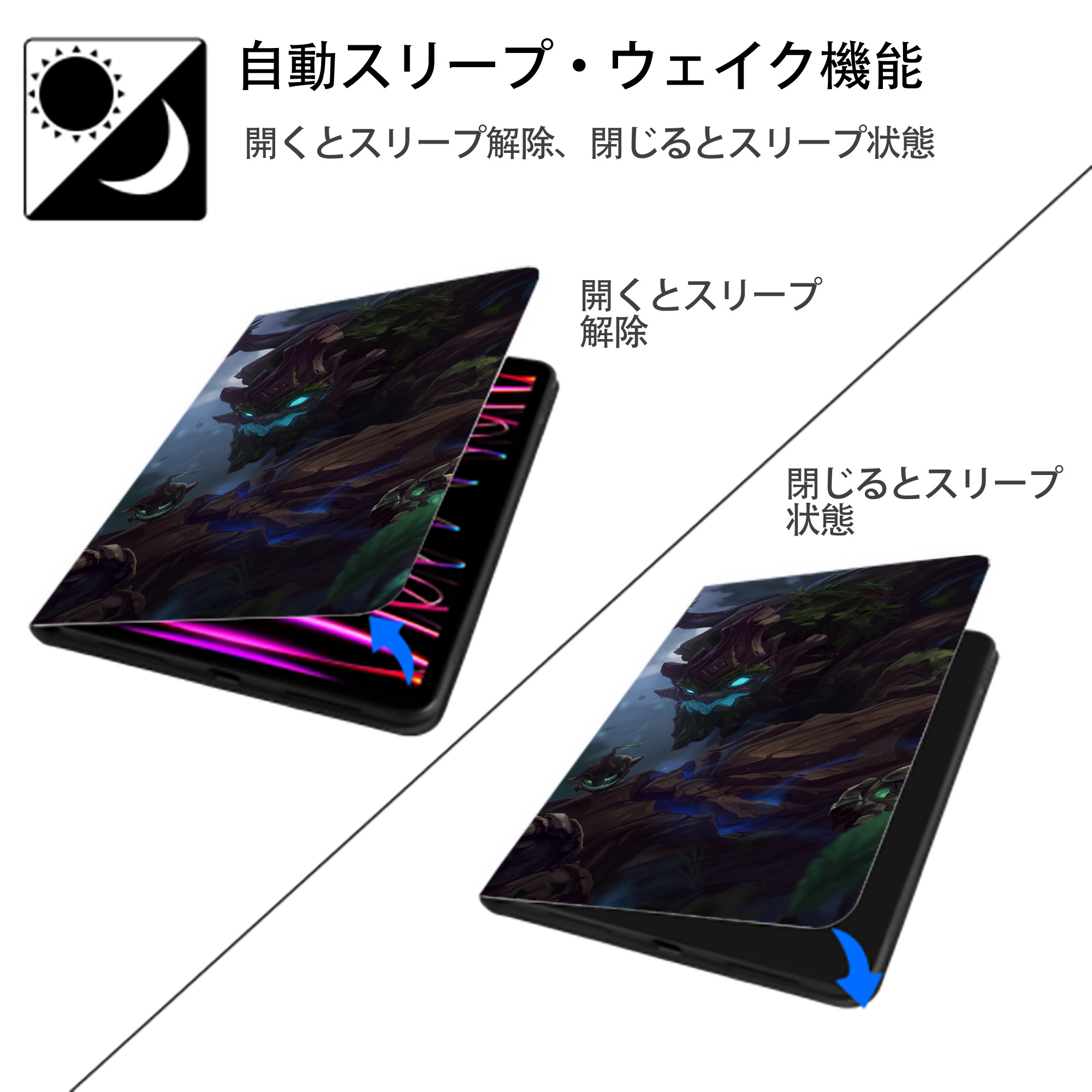 リーグ・オブ・レジェンド League of Legends LOL IPad ケース ブック型 PUレザー TPU 耐衝撃 軽量 薄型 ペン収納なし 全面保護 IPad 各モデル対応