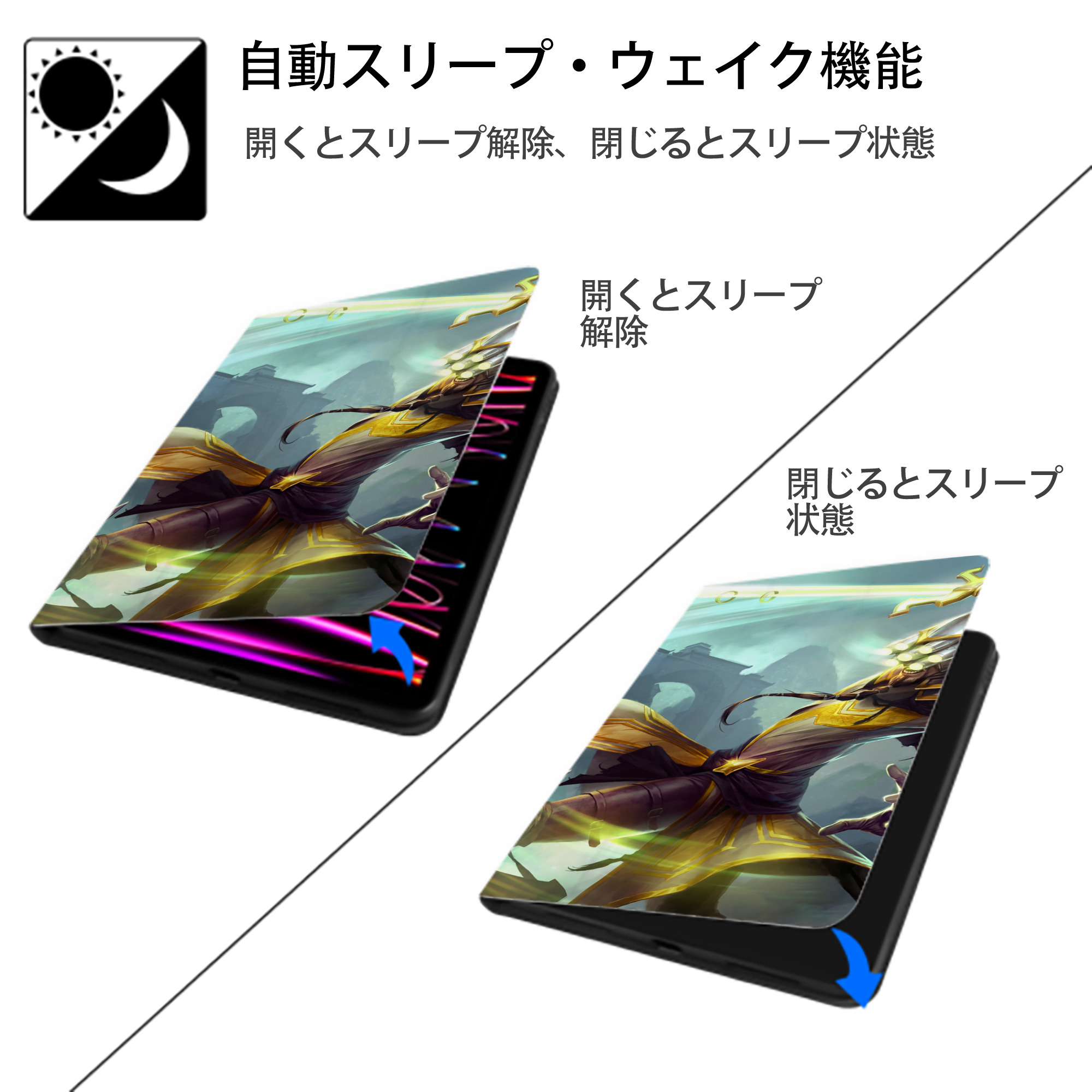 リーグ・オブ・レジェンド League of Legends LOL IPad ケース ブック型 PUレザー TPU 耐衝撃 軽量 薄型 ペン収納なし 全面保護 IPad 各モデル対応