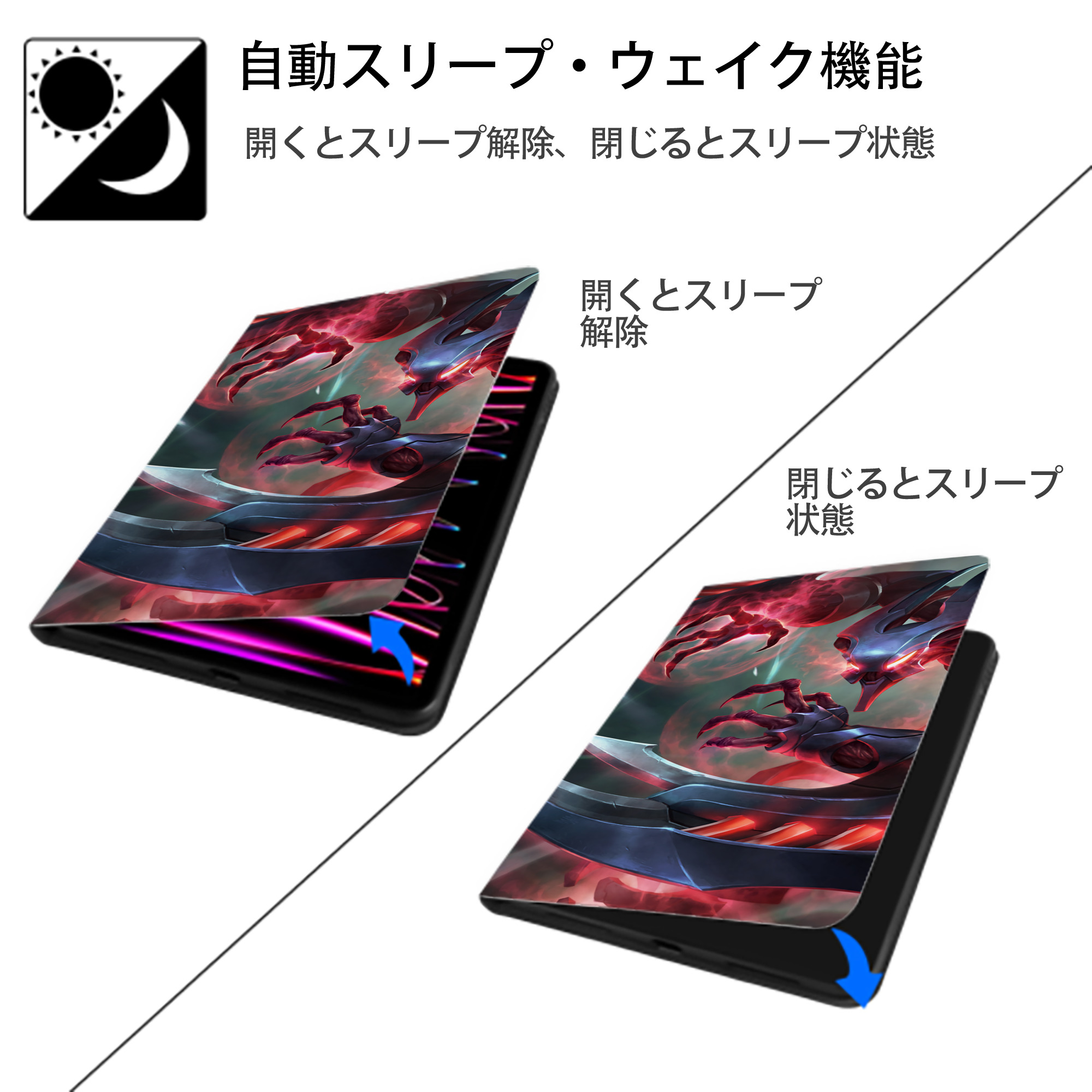 リーグ・オブ・レジェンド League of Legends LOL IPad ケース ブック型 PUレザー TPU 耐衝撃 軽量 薄型 ペン収納なし 全面保護 IPad 各モデル対応