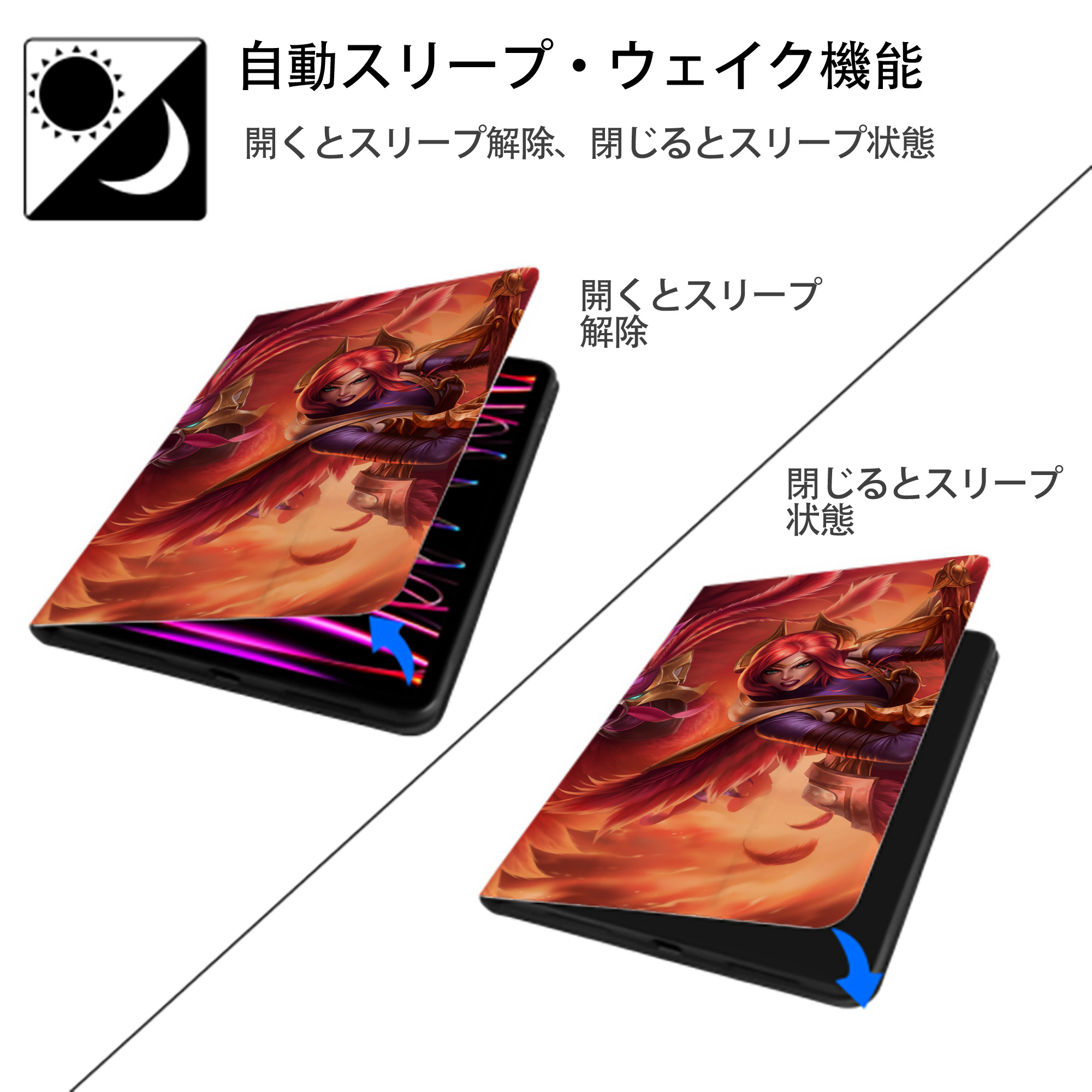 リーグ・オブ・レジェンド League of Legends LOL IPad ケース ブック型 PUレザー TPU 耐衝撃 軽量 薄型 ペン収納なし 全面保護 IPad 各モデル対応