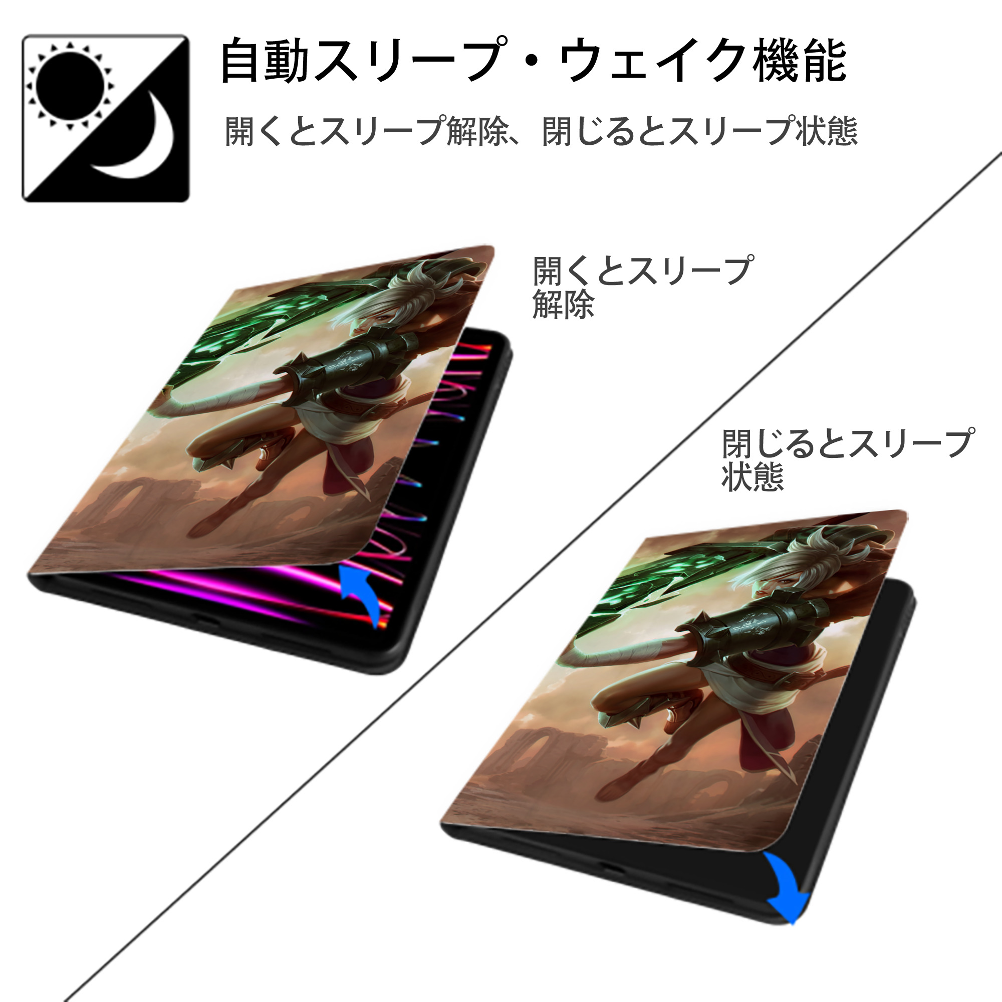 リーグ・オブ・レジェンド League of Legends LOL IPad ケース ブック型 PUレザー TPU 耐衝撃 軽量 薄型 ペン収納なし 全面保護 IPad 各モデル対応