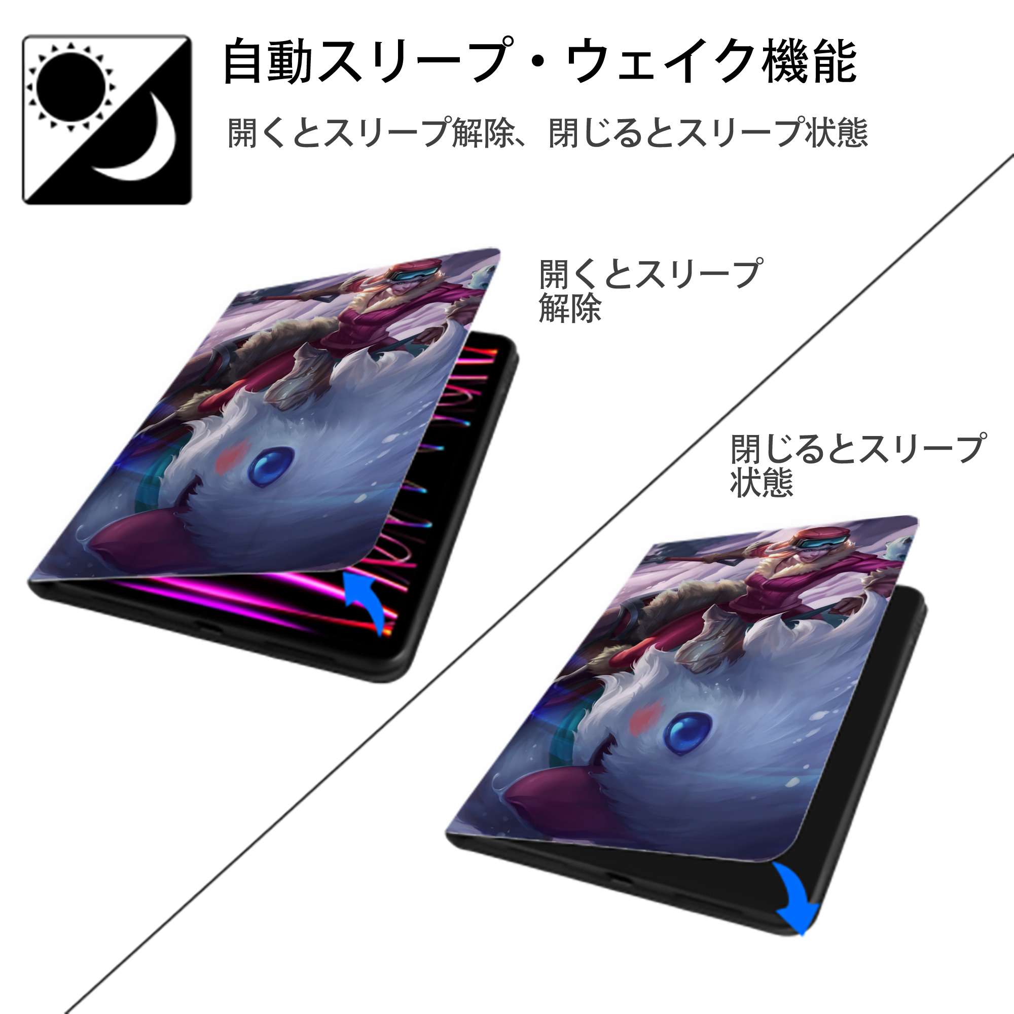 リーグ・オブ・レジェンド League of Legends LOL IPad ケース ブック型 PUレザー TPU 耐衝撃 軽量 薄型 ペン収納なし 全面保護 IPad 各モデル対応