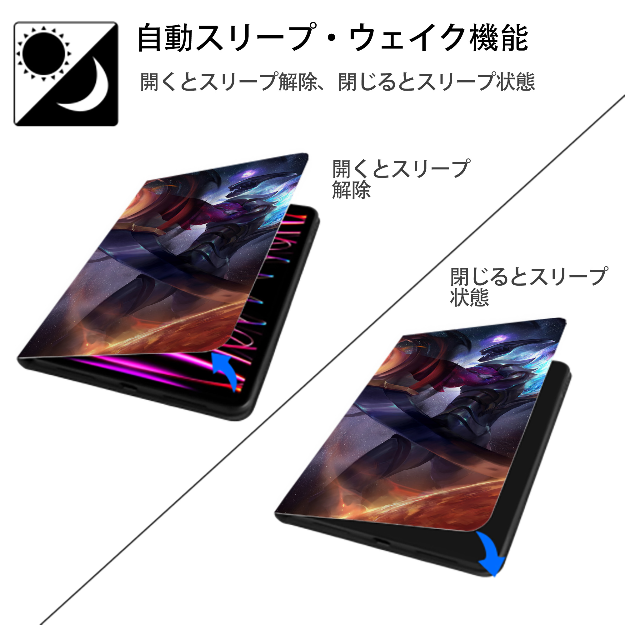 リーグ・オブ・レジェンド League of Legends LOL IPad ケース ブック型 PUレザー TPU 耐衝撃 軽量 薄型 ペン収納なし 全面保護 IPad 各モデル対応