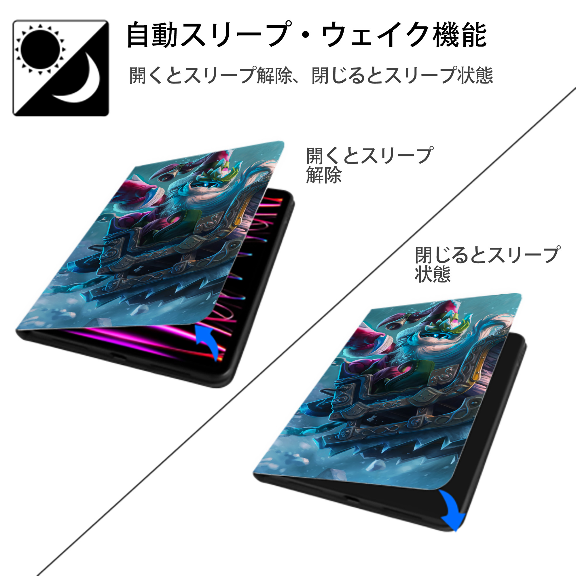 リーグ・オブ・レジェンド League of Legends LOL IPad ケース ブック型 PUレザー TPU 耐衝撃 軽量 薄型 ペン収納なし 全面保護 IPad 各モデル対応