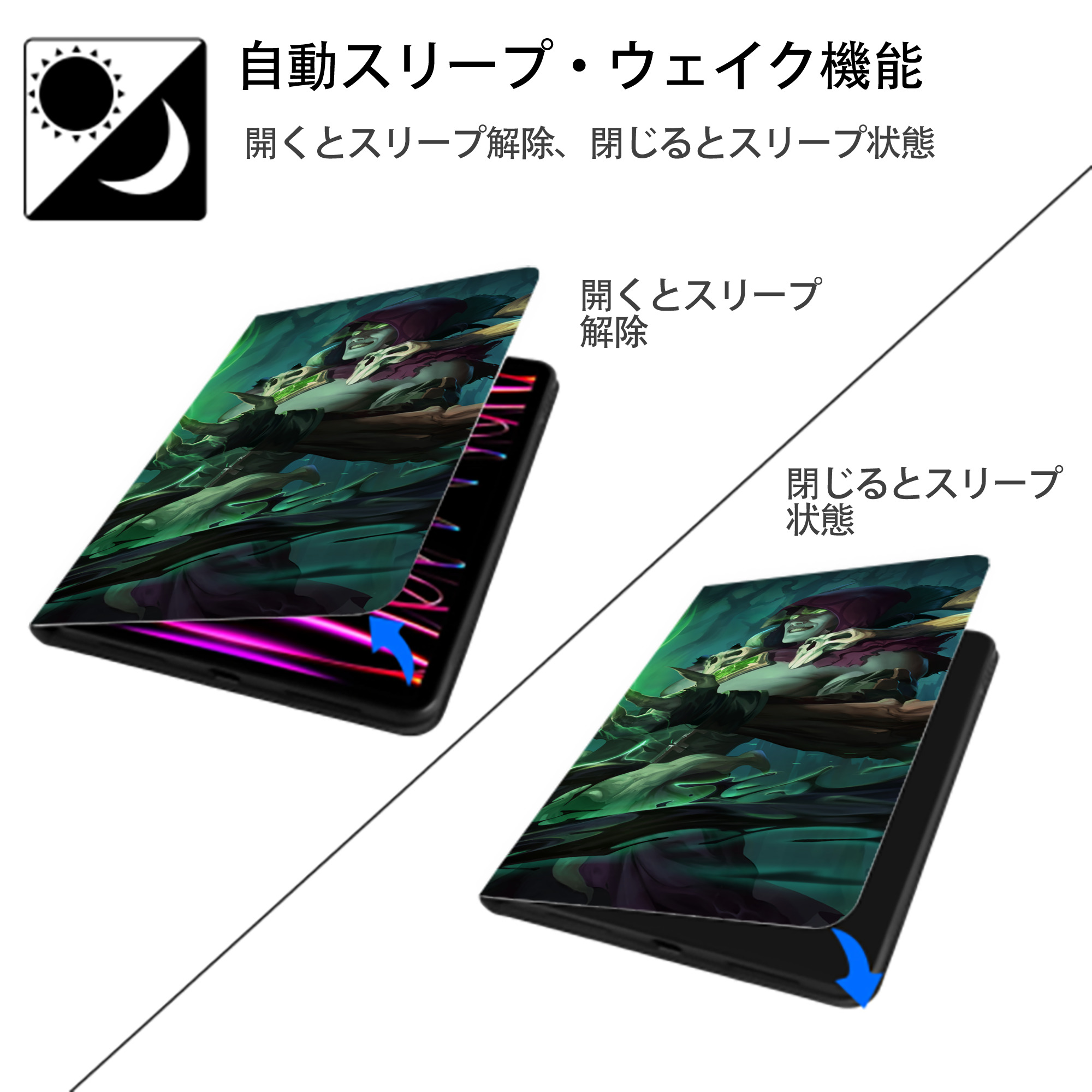 リーグ・オブ・レジェンド League of Legends LOL IPad ケース ブック型 PUレザー TPU 耐衝撃 軽量 薄型 ペン収納なし 全面保護 IPad 各モデル対応