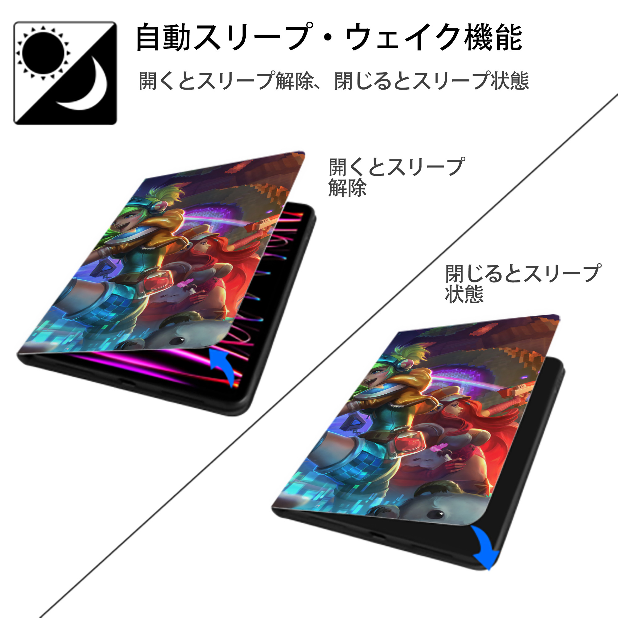 リーグ・オブ・レジェンド League of Legends LOL IPad ケース ブック型 PUレザー TPU 耐衝撃 軽量 薄型 ペン収納なし 全面保護 IPad 各モデル対応