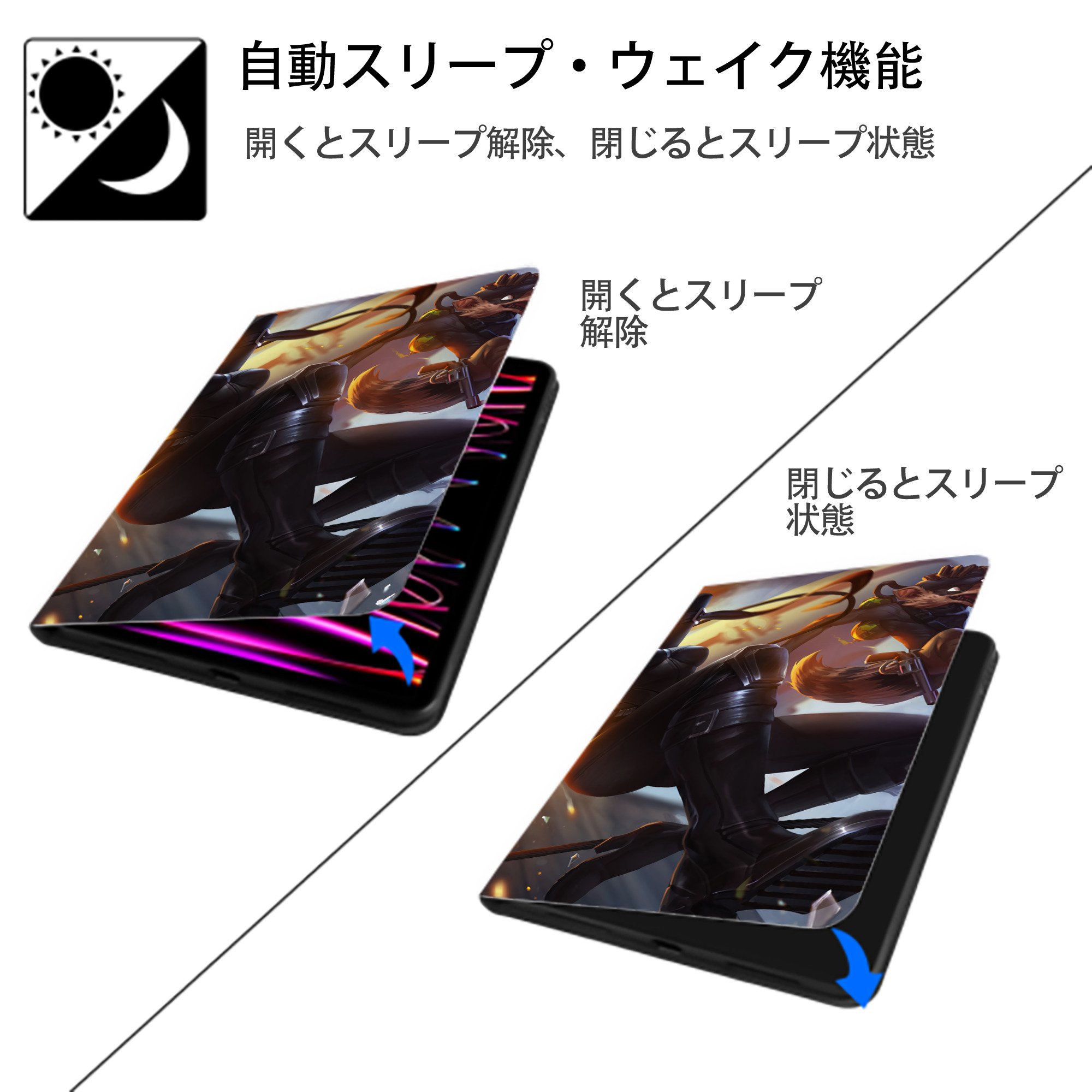 リーグ・オブ・レジェンド League of Legends LOL IPad ケース ブック型 PUレザー TPU 耐衝撃 軽量 薄型 ペン収納なし 全面保護 IPad 各モデル対応