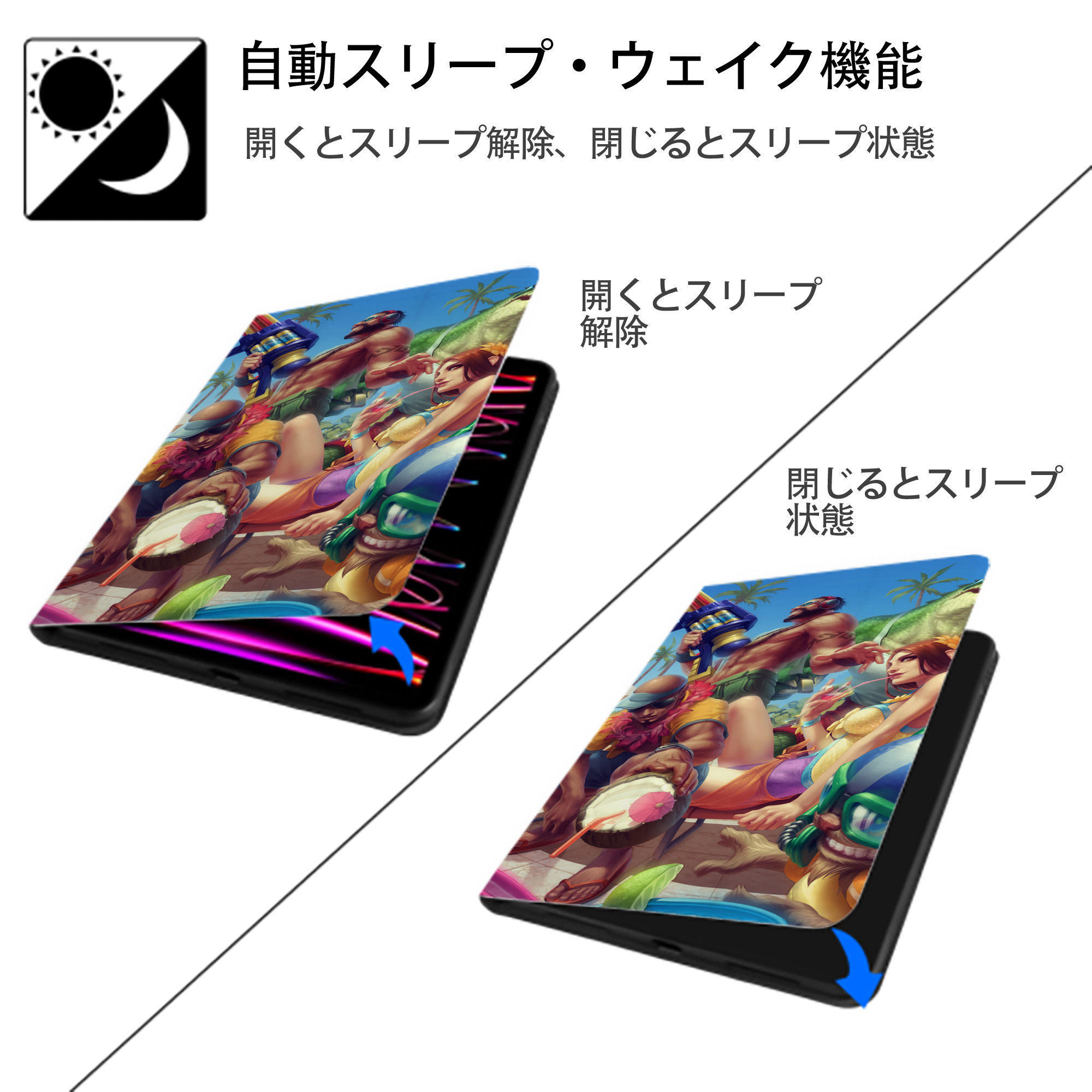 リーグ・オブ・レジェンド League of Legends LOL IPad ケース ブック型 PUレザー TPU 耐衝撃 軽量 薄型 ペン収納なし 全面保護 IPad 各モデル対応