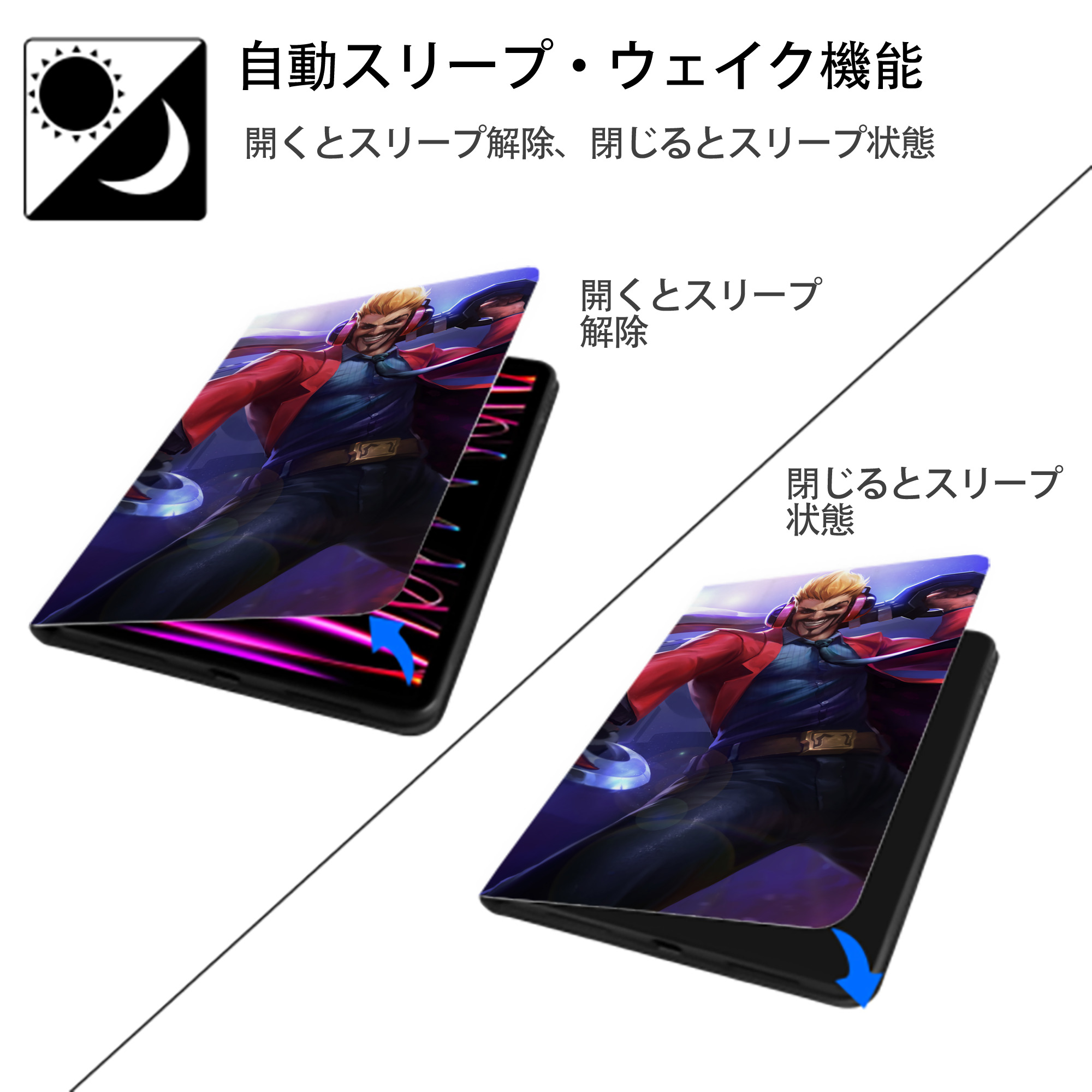 リーグ・オブ・レジェンド League of Legends LOL IPad ケース ブック型 PUレザー TPU 耐衝撃 軽量 薄型 ペン収納なし 全面保護 IPad 各モデル対応