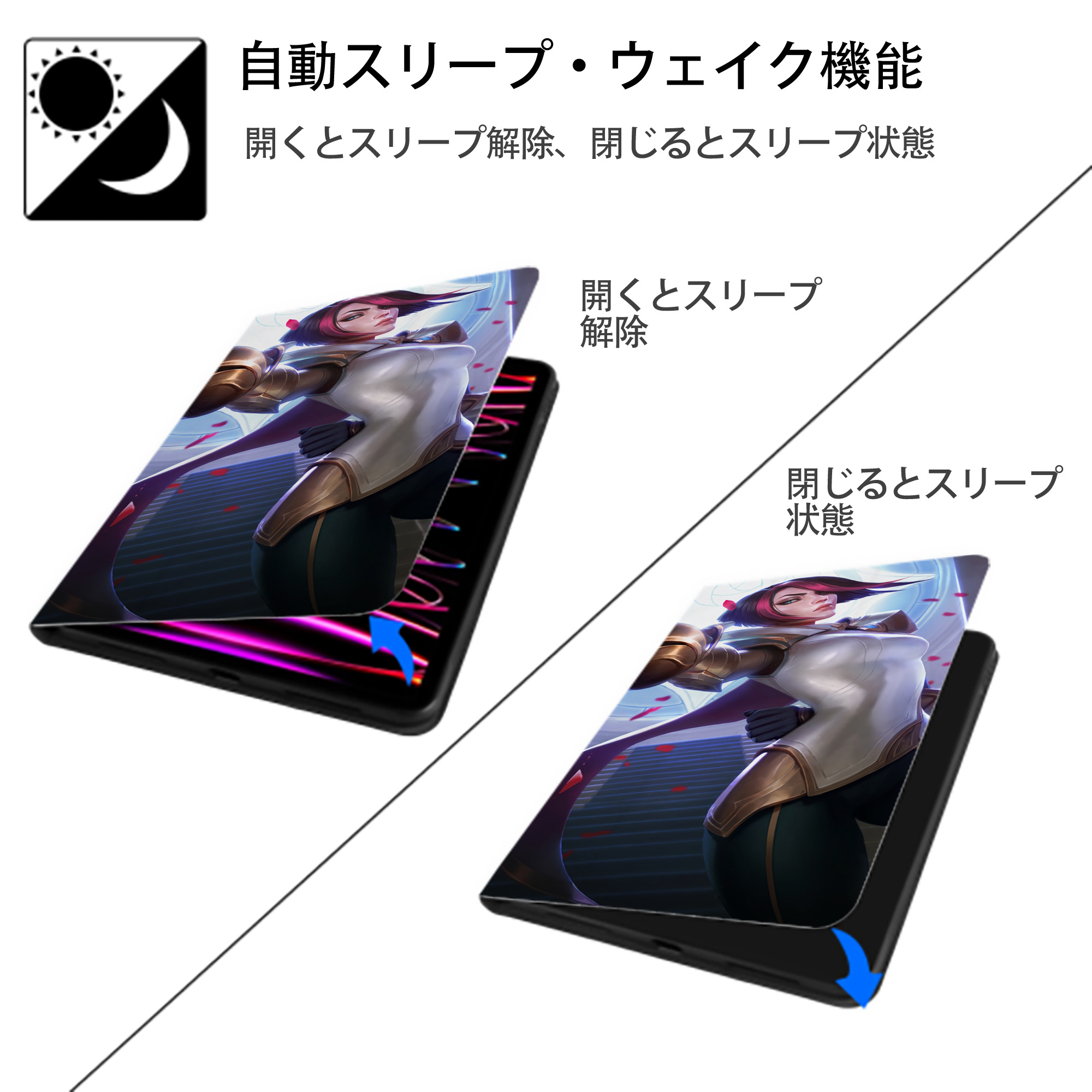 リーグ・オブ・レジェンド League of Legends LOL IPad ケース ブック型 PUレザー TPU 耐衝撃 軽量 薄型 ペン収納なし 全面保護 IPad 各モデル対応