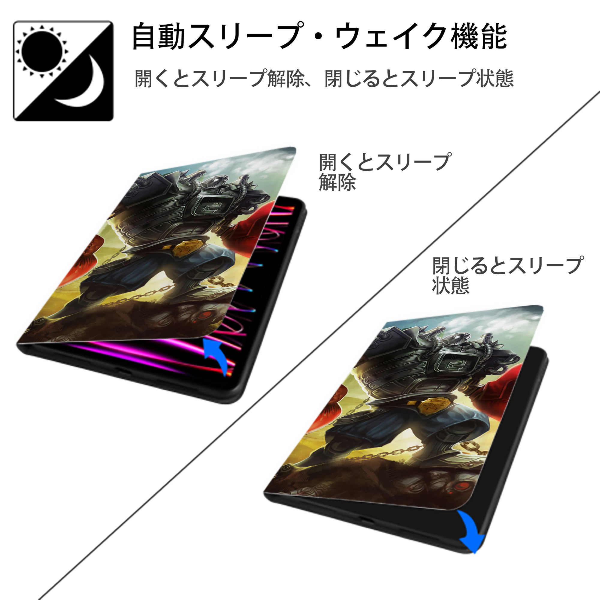 リーグ・オブ・レジェンド League of Legends LOL IPad ケース ブック型 PUレザー TPU 耐衝撃 軽量 薄型 ペン収納なし 全面保護 IPad 各モデル対応