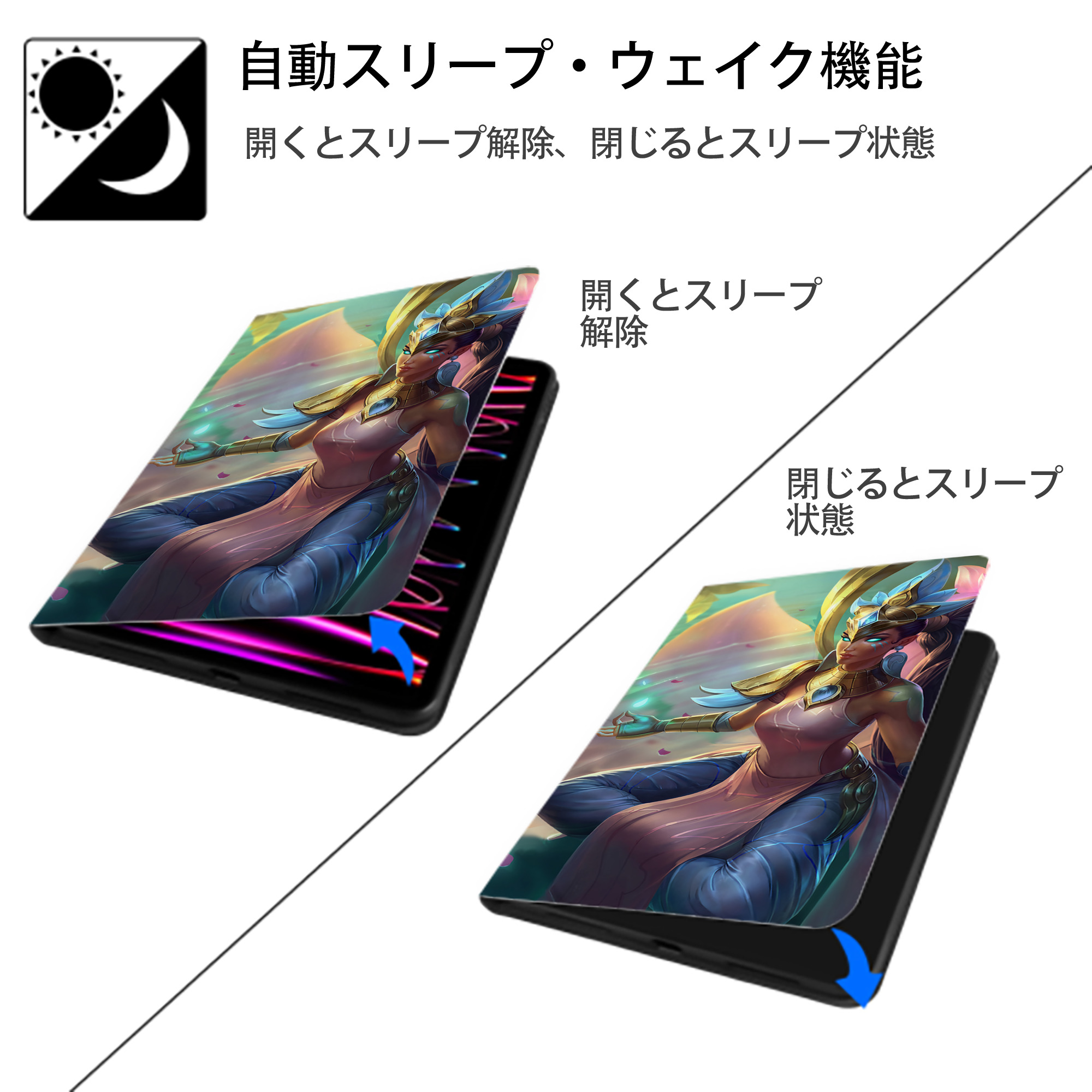 リーグ・オブ・レジェンド League of Legends LOL IPad ケース ブック型 PUレザー TPU 耐衝撃 軽量 薄型 ペン収納なし 全面保護 IPad 各モデル対応