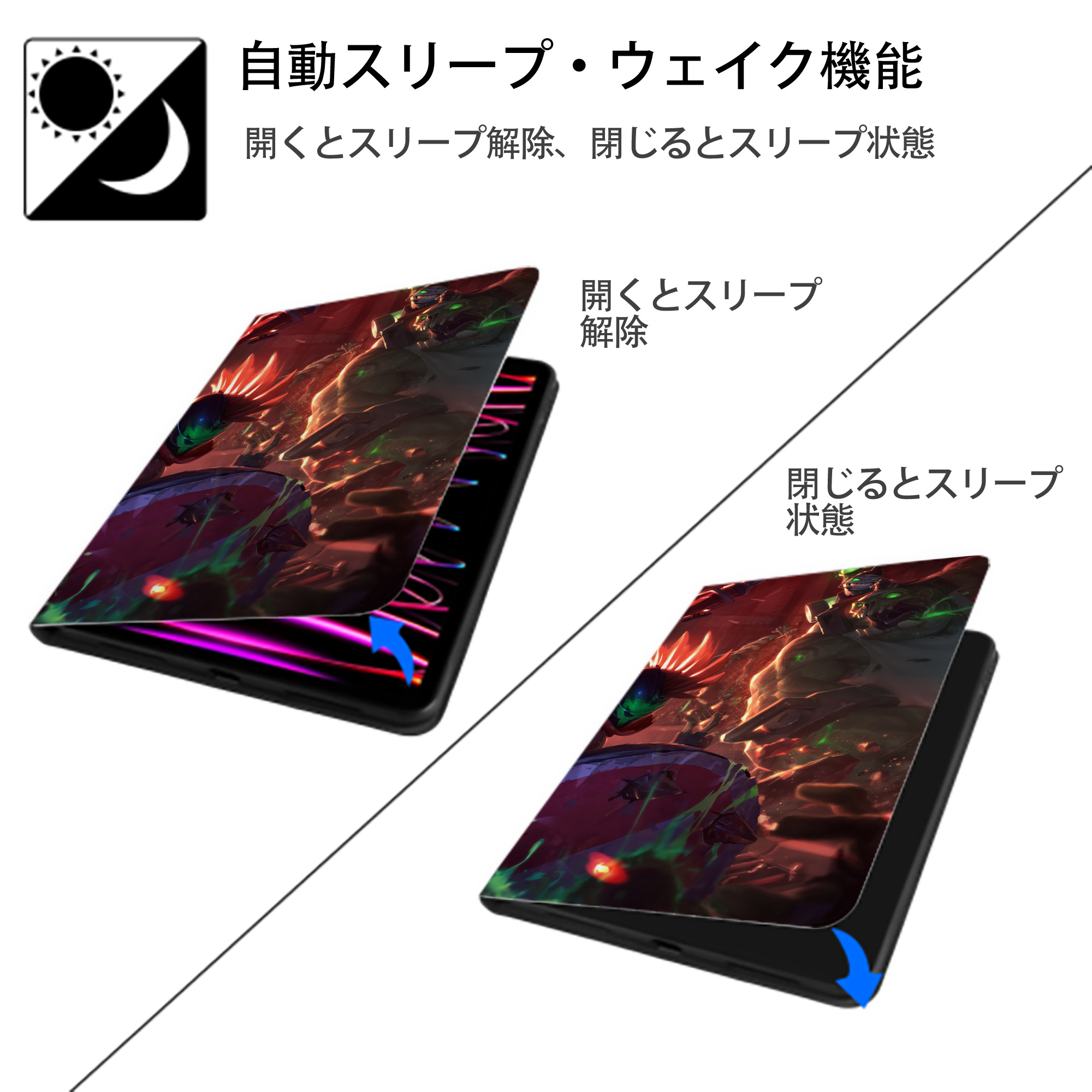 リーグ・オブ・レジェンド League of Legends LOL IPad ケース ブック型 PUレザー TPU 耐衝撃 軽量 薄型 ペン収納なし 全面保護 IPad 各モデル対応