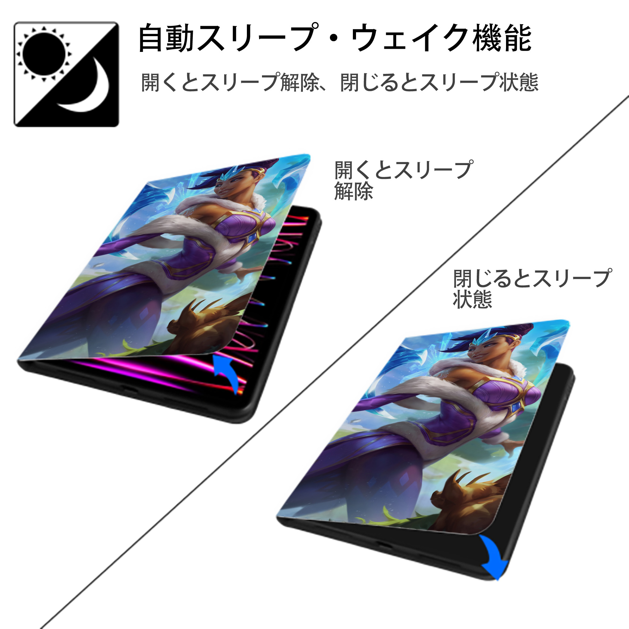リーグ・オブ・レジェンド League of Legends LOL IPad ケース ブック型 PUレザー TPU 耐衝撃 軽量 薄型 ペン収納なし 全面保護 IPad 各モデル対応