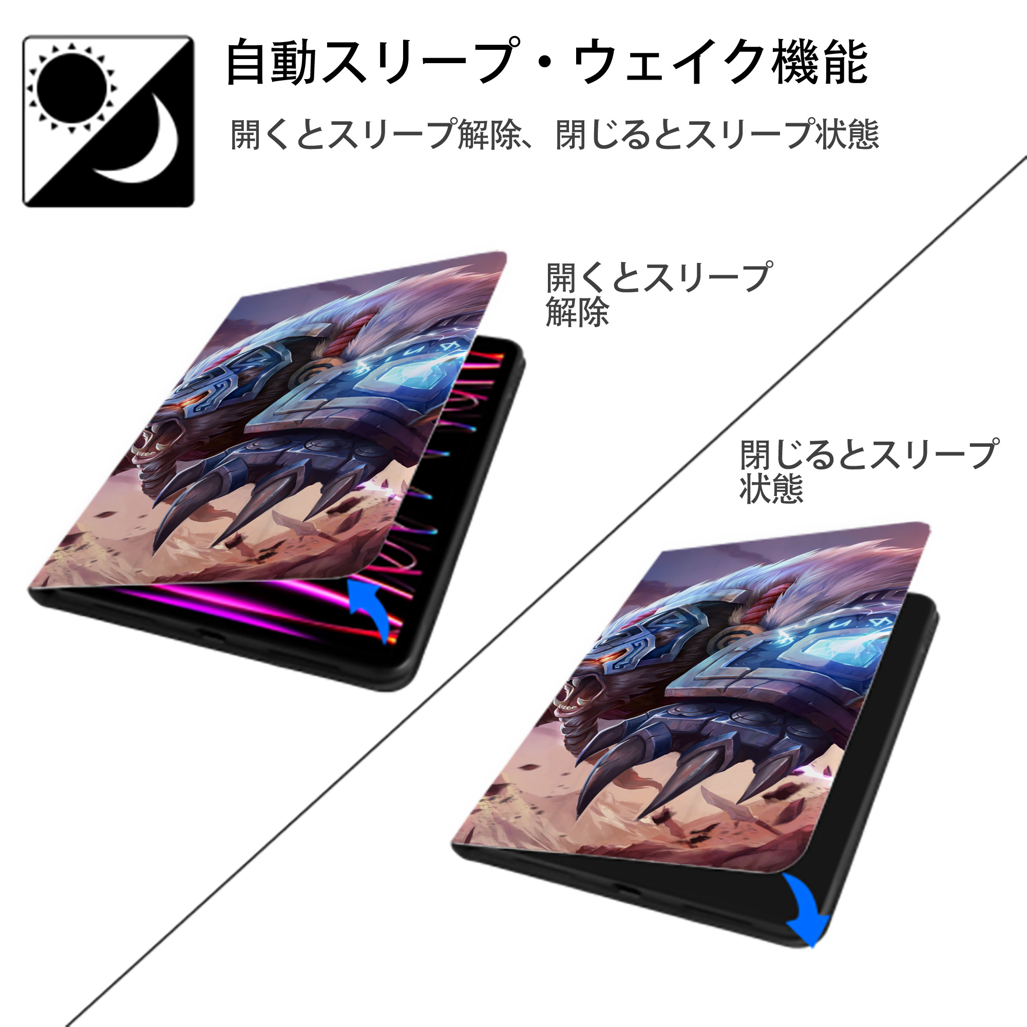 リーグ・オブ・レジェンド League of Legends LOL IPad ケース ブック型 PUレザー TPU 耐衝撃 軽量 薄型 ペン収納なし 全面保護 IPad 各モデル対応