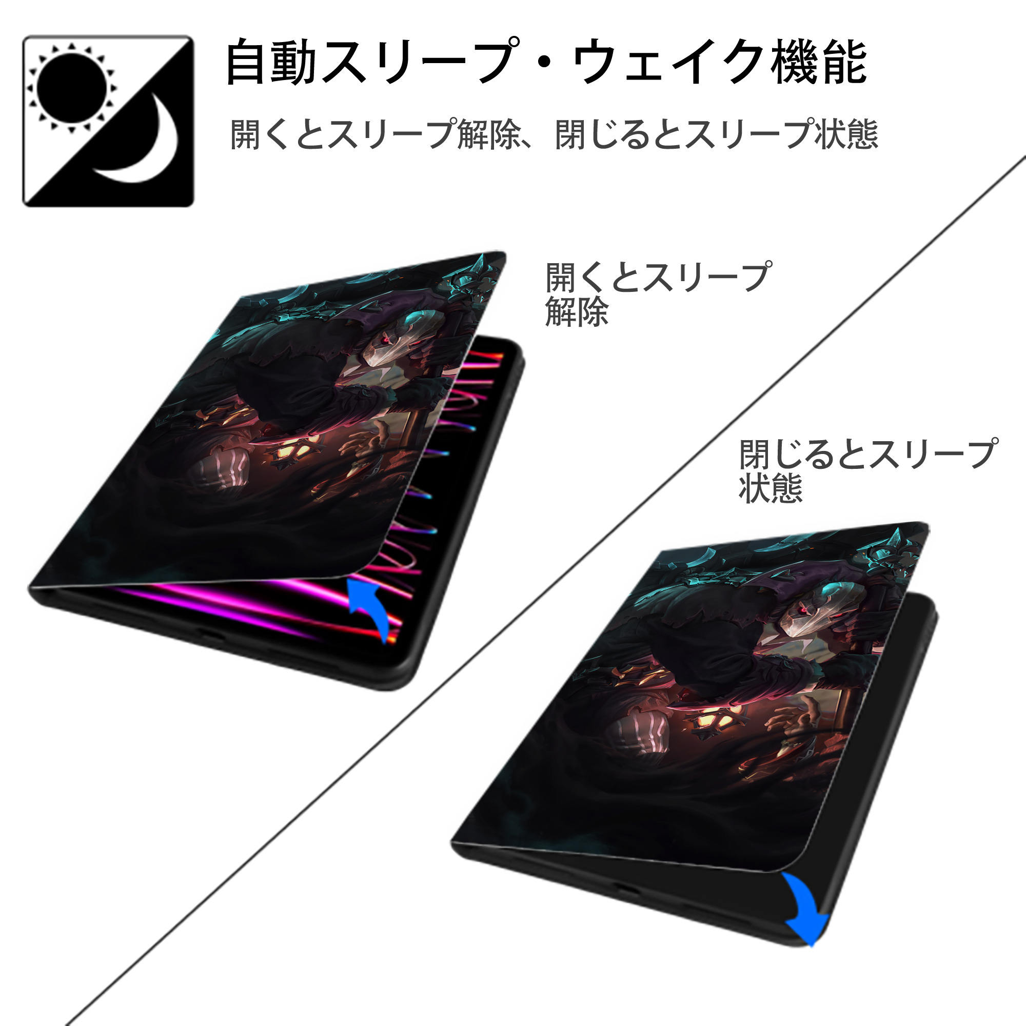 リーグ・オブ・レジェンド League of Legends LOL IPad ケース ブック型 PUレザー TPU 耐衝撃 軽量 薄型 ペン収納なし 全面保護 IPad 各モデル対応