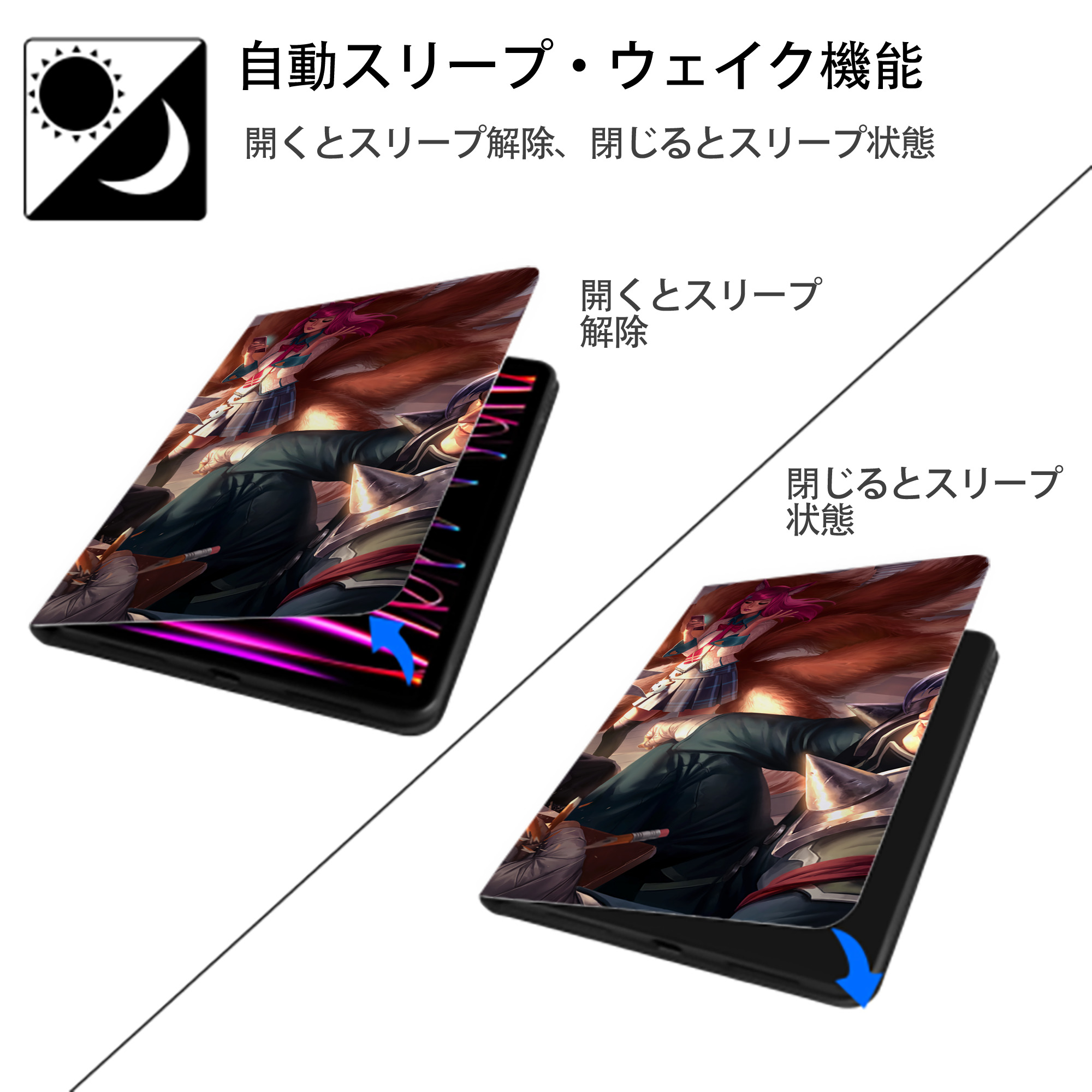 リーグ・オブ・レジェンド League of Legends LOL IPad ケース ブック型 PUレザー TPU 耐衝撃 軽量 薄型 ペン収納なし 全面保護 IPad 各モデル対応