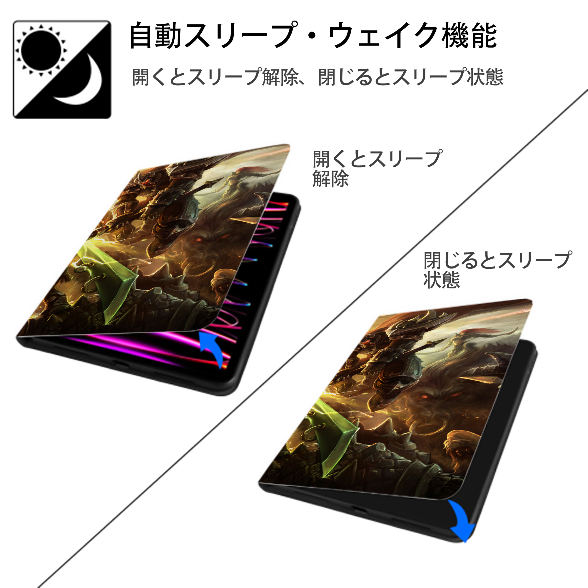 リーグ・オブ・レジェンド League of Legends LOL IPadケース ペンホルダー付き ブックスタイルデザイン